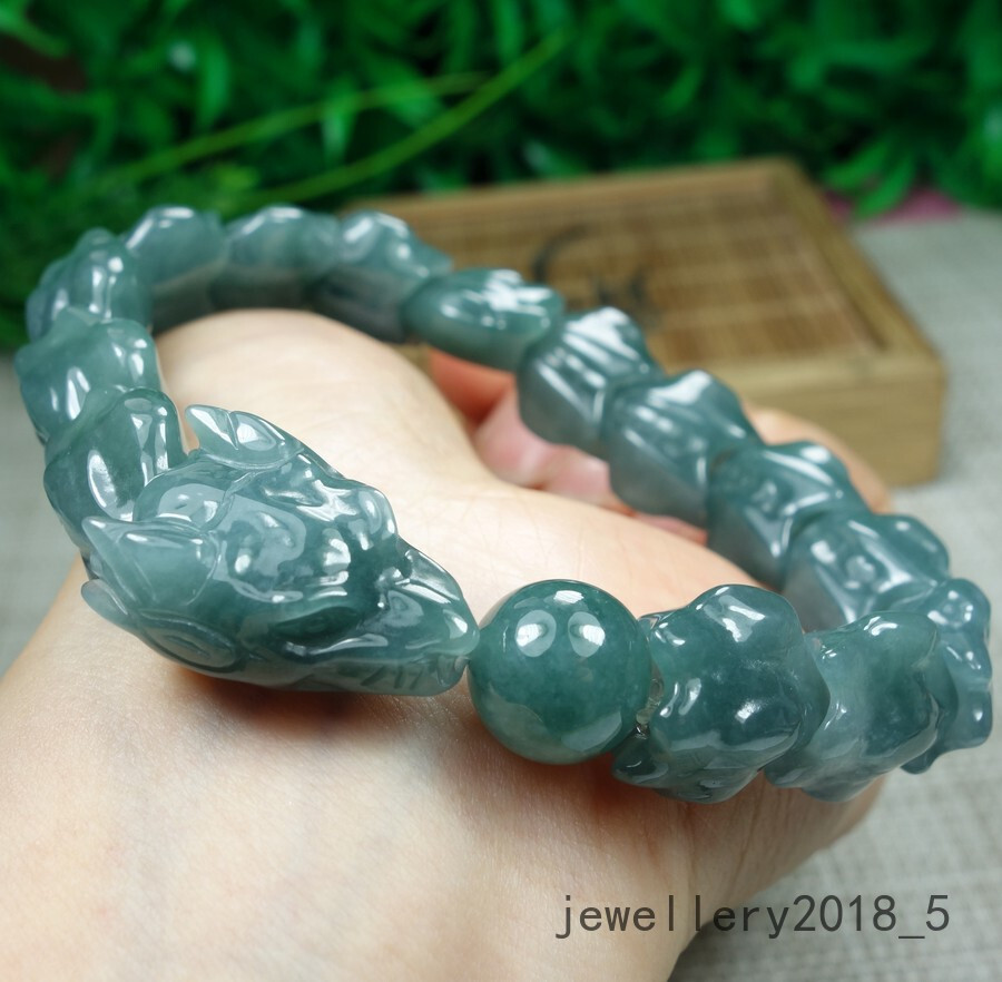 Certified Icy Green 100% Natural A Jadeite jade Dragon Bracelet 盘龙手链