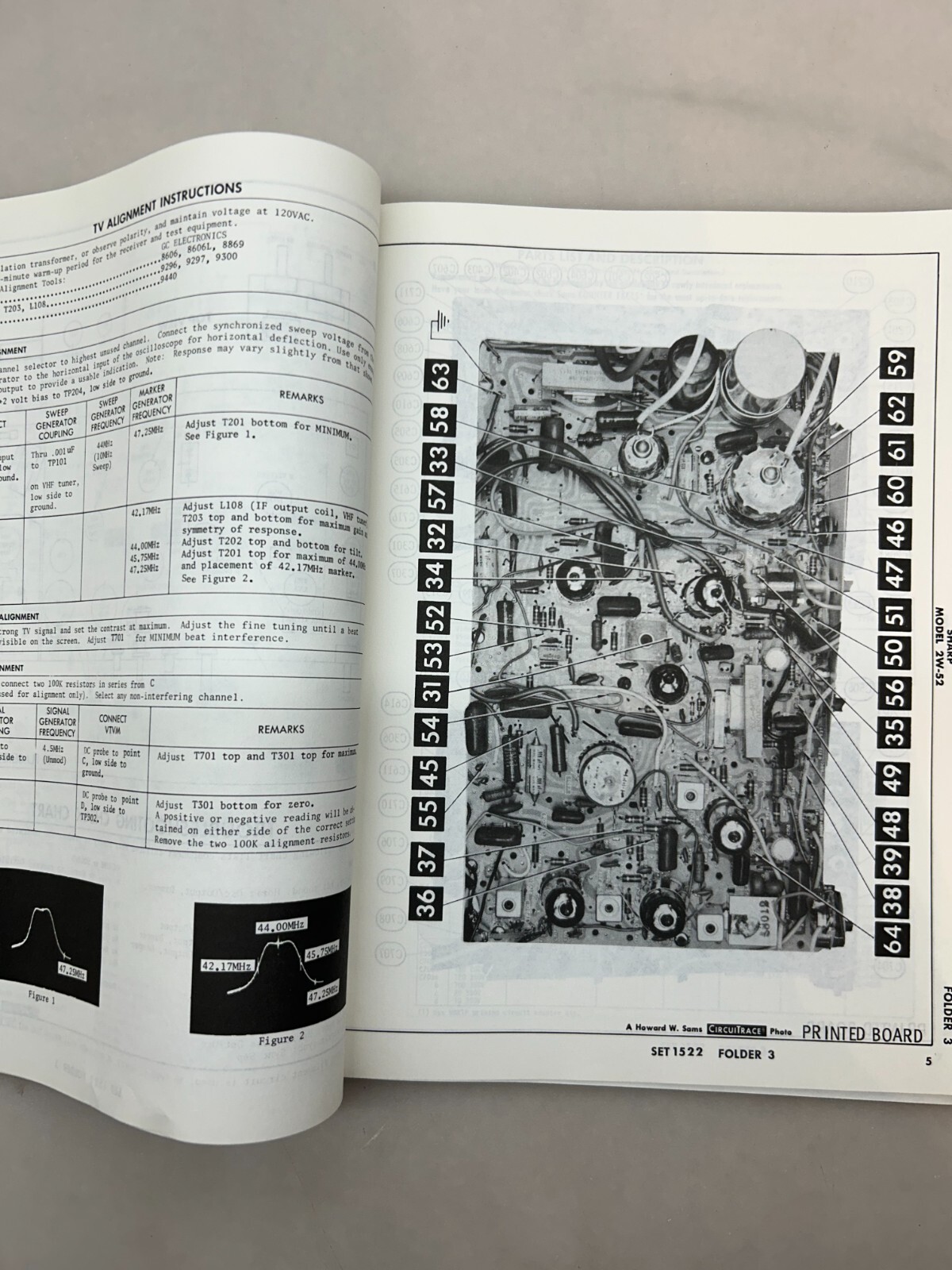 Sharp 2W-52 Service Manual Sams Photofact Free Shipping