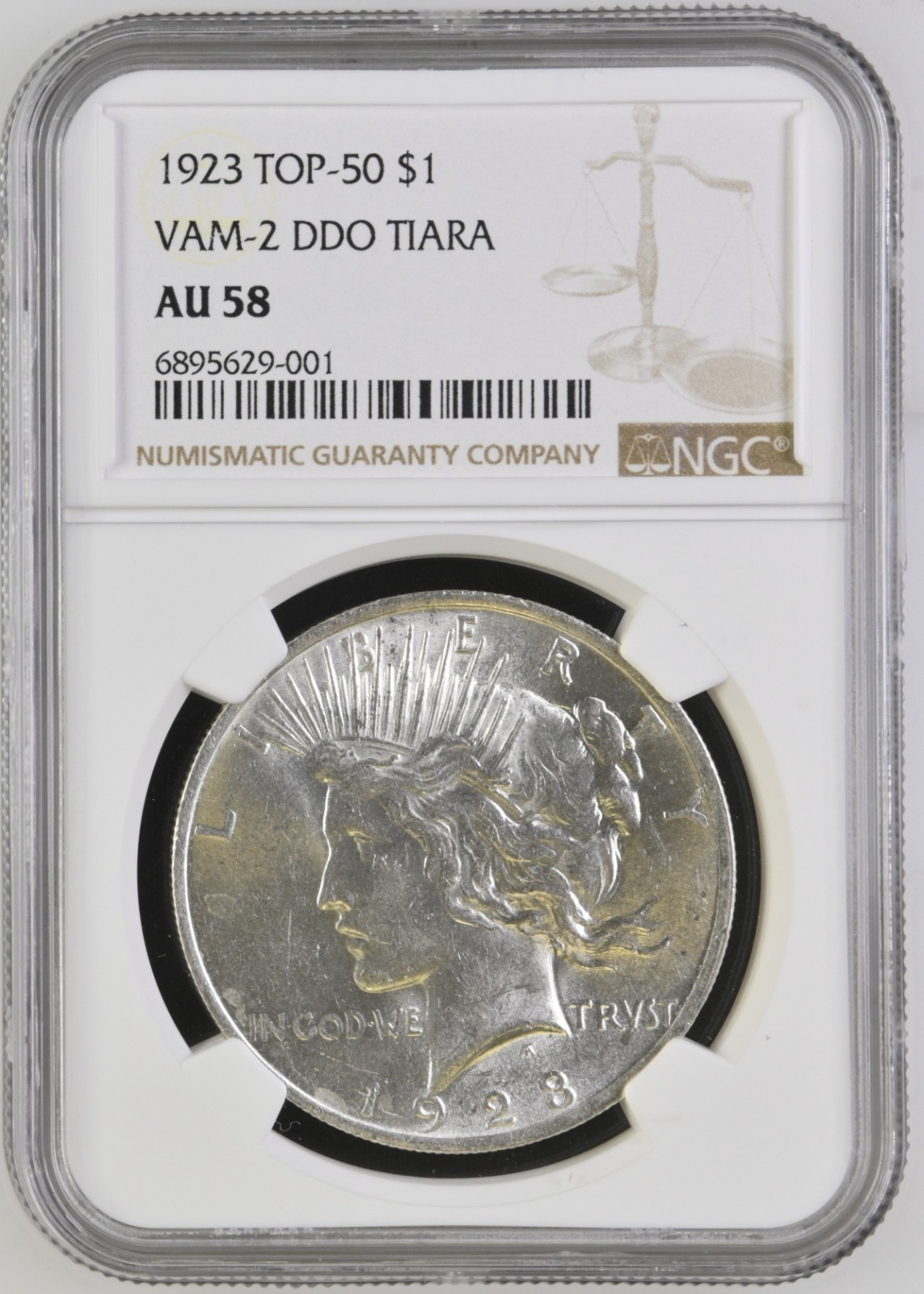 1923 Double Die Obverse Peace Dollar - Top 50 VAM-2 Variety Graded NGC AU-58