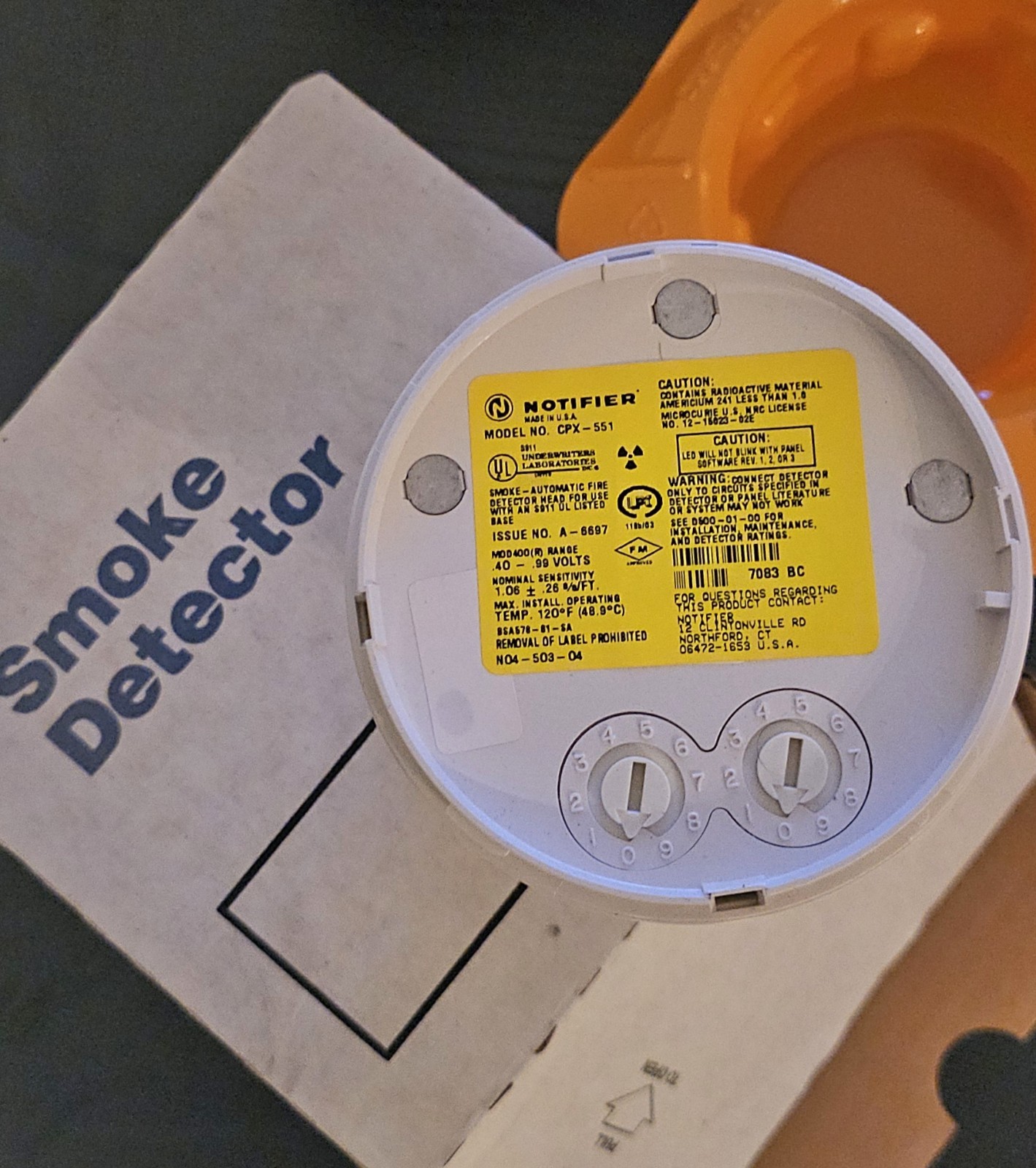 Notifier CPX-551 Plug-in Intelligent Ionization Smoke Detector