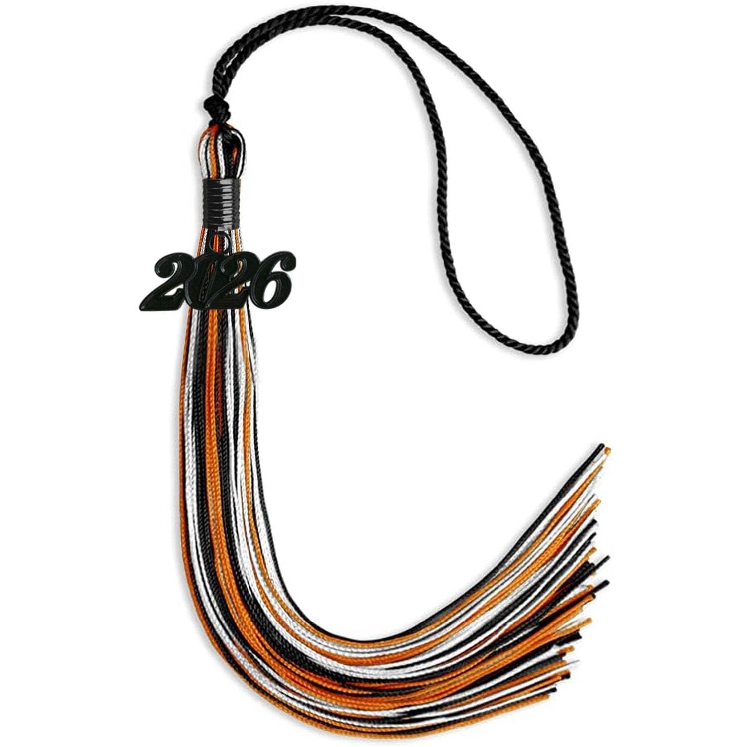 Endea Graduation Black/Orange/White Mixed Color Tassel With Black Date Drop