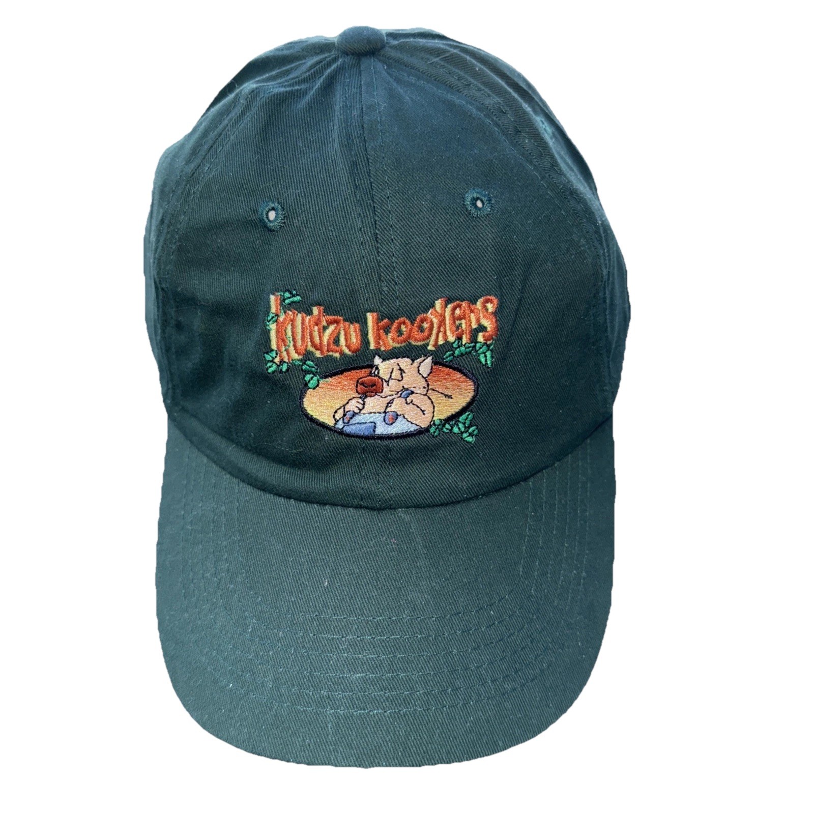 Pig in Overalls Kudzu Kookers Forest Green Hat Cap Hook Loop Cotton
