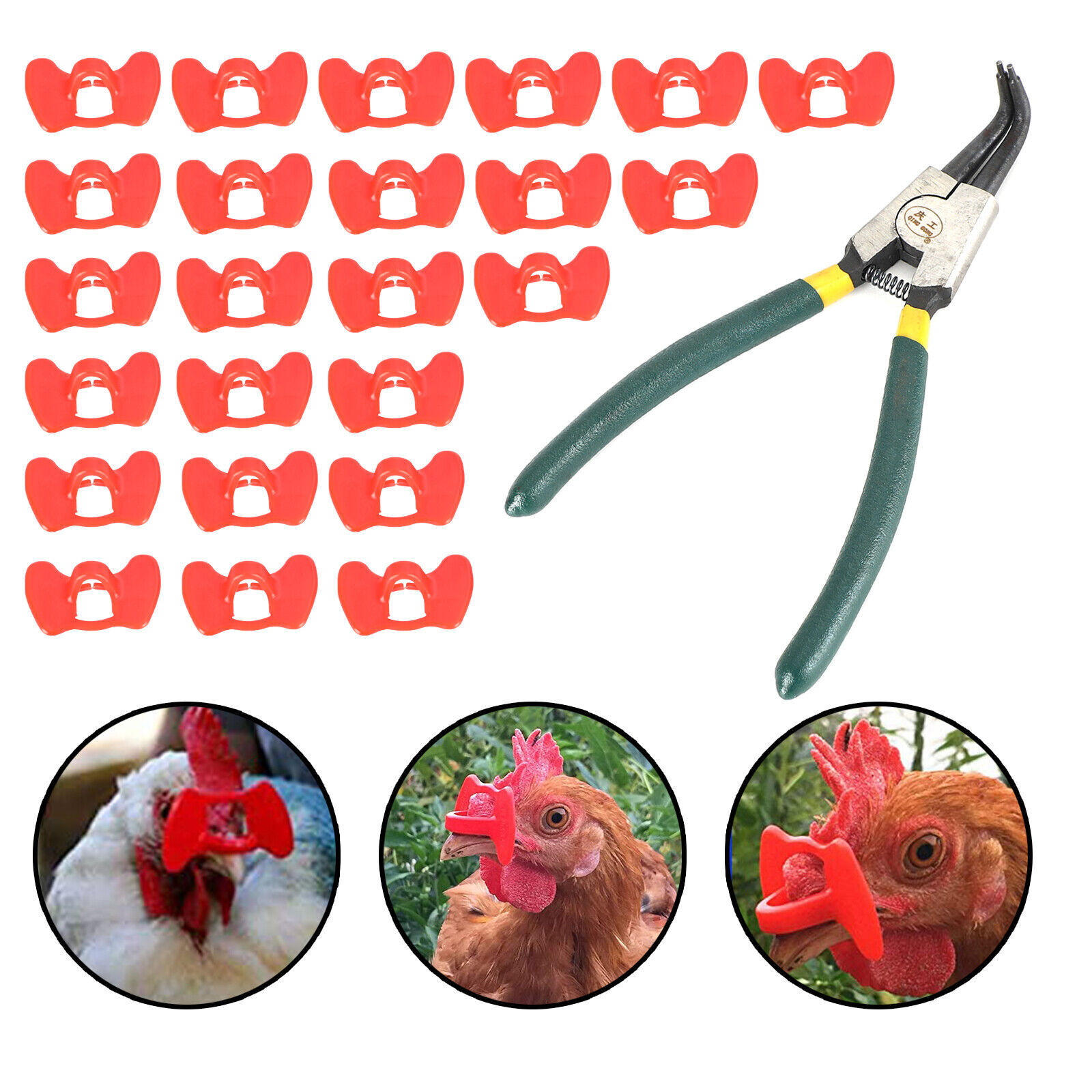 24Pcs Peepers+Pliers Chicken Glasses Poultry Blinders Spectacles Anti-Pecking E4