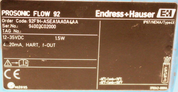 Endress Hauser PROSONIC FLOW 92 92F1H-ASEA1AA0A4AA Durchflussmesser used
