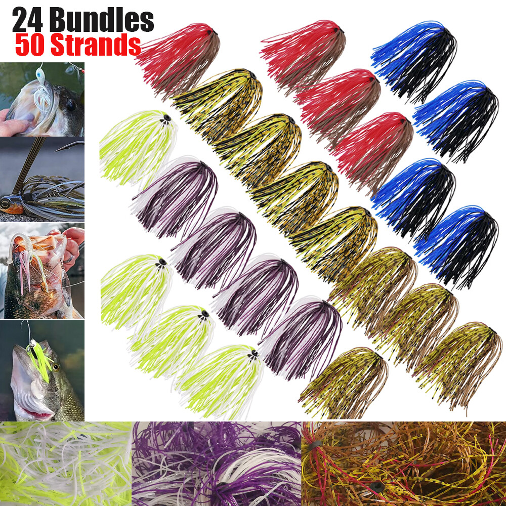 24 Bundles Silicone Jig Skirts Fishing Lure Skirt Replacement for Spinnerbaits F