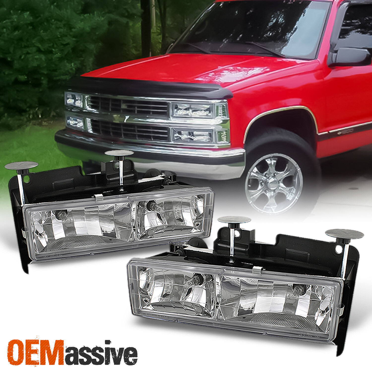 Fits 88-98 Chevy C/K Series C10 Pickup Truck Real Glass Crystal Headlights Lamps