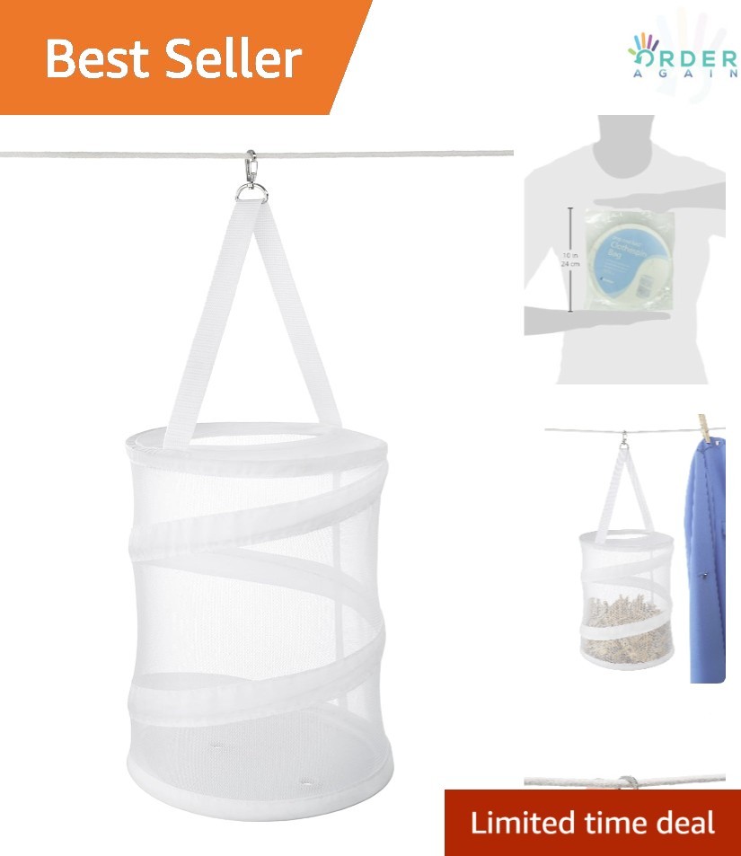 Pop and Fold Clothespin Bag Mesh Polyester Water Drain White Modern
