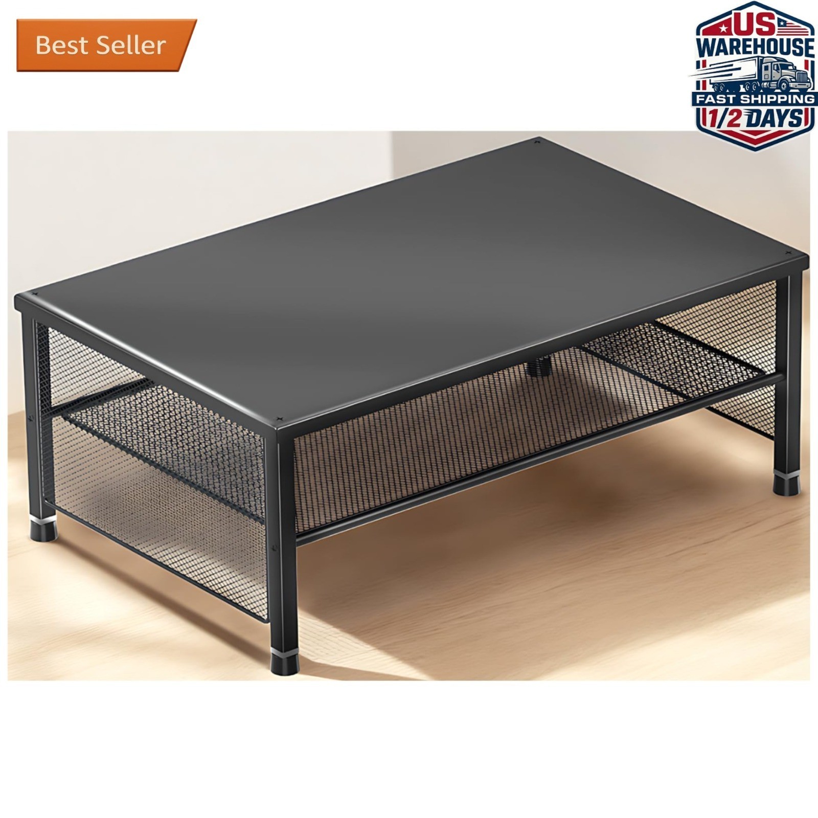 ECOLOVI 2-Tier Computer Monitor Stand Riser - Black Desk Organizer