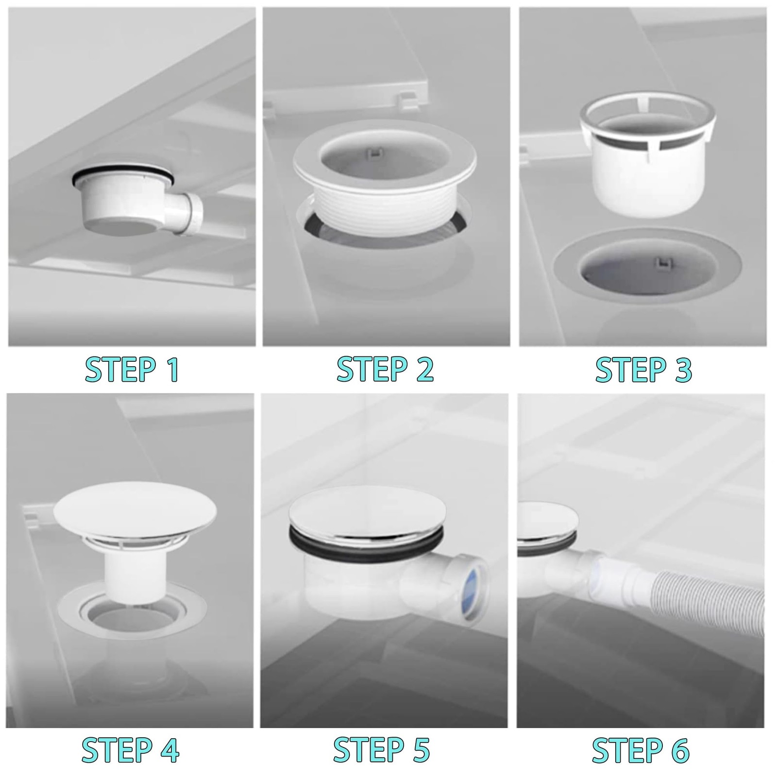 Low Profile Shower Drain, 1.5" Side Outlet Drain Assembly with White