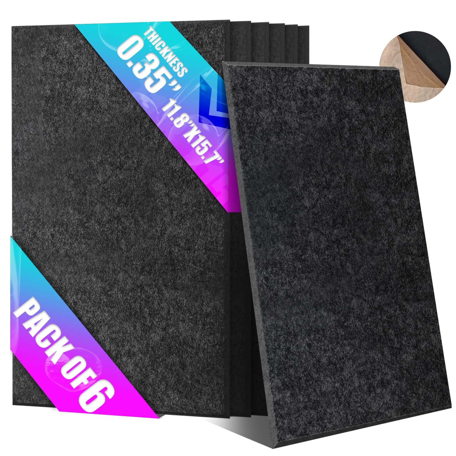 6 Pack Acoustic Wall Panels with -Adhesive, 11.8"x15.7" High Density Sound Pa...