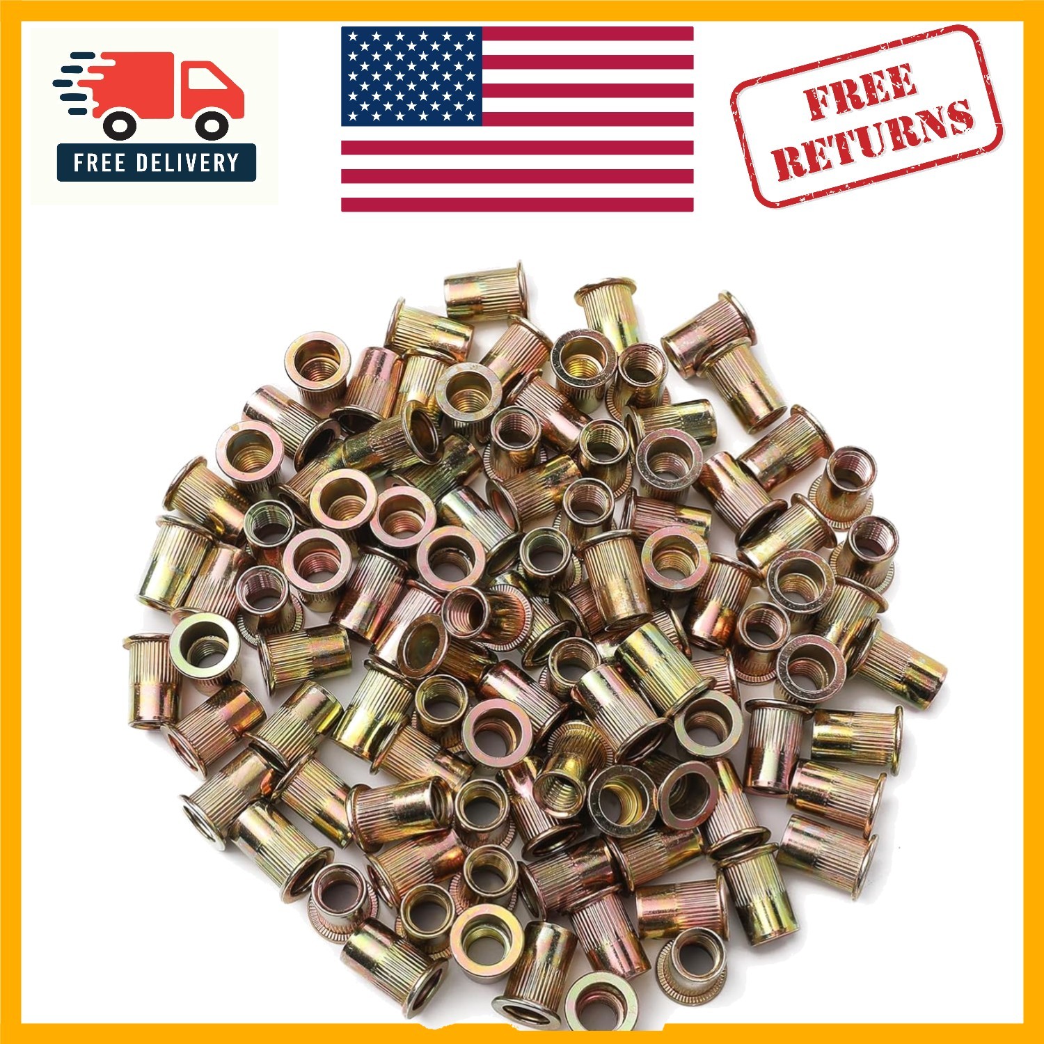 Commercial Grade Zinc Plated Rivet Nuts - 100 Carbon Steel Flat Head Fasteners