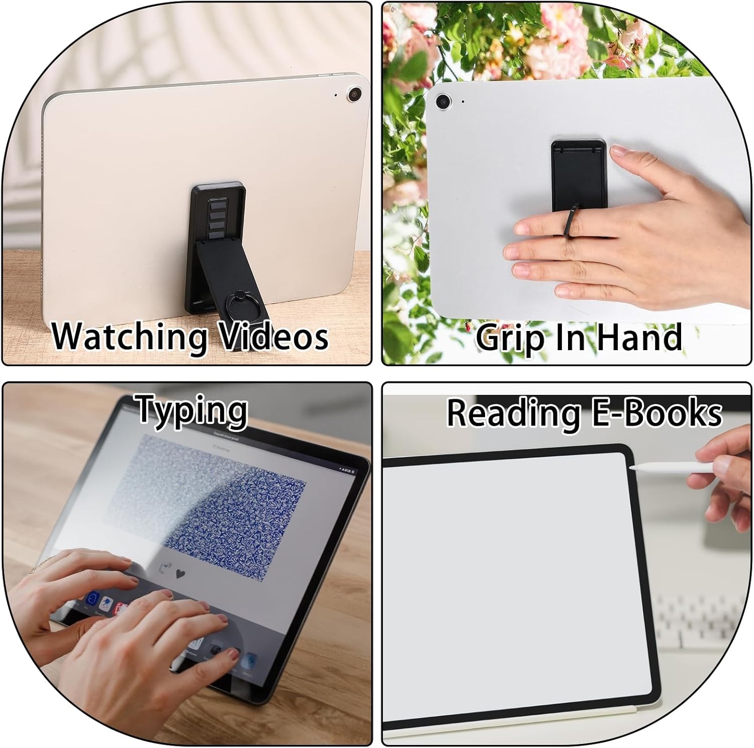 Universal Tablet Stand Adjustable Ring Holder Black Tablet Kickstand Adhesive