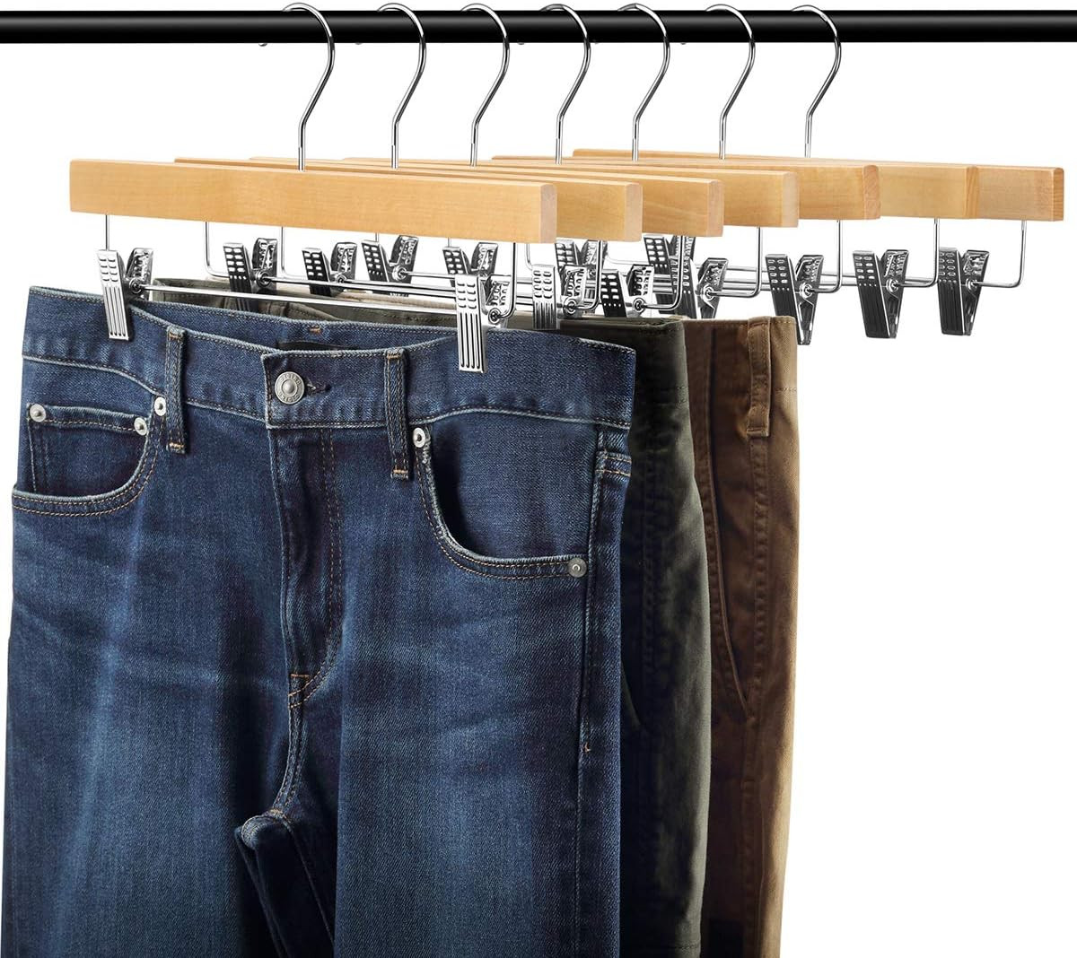 20Pcs Wooden Pants Hangers Solid Pants Hanger with Adjustable Clips 14 Inch N...