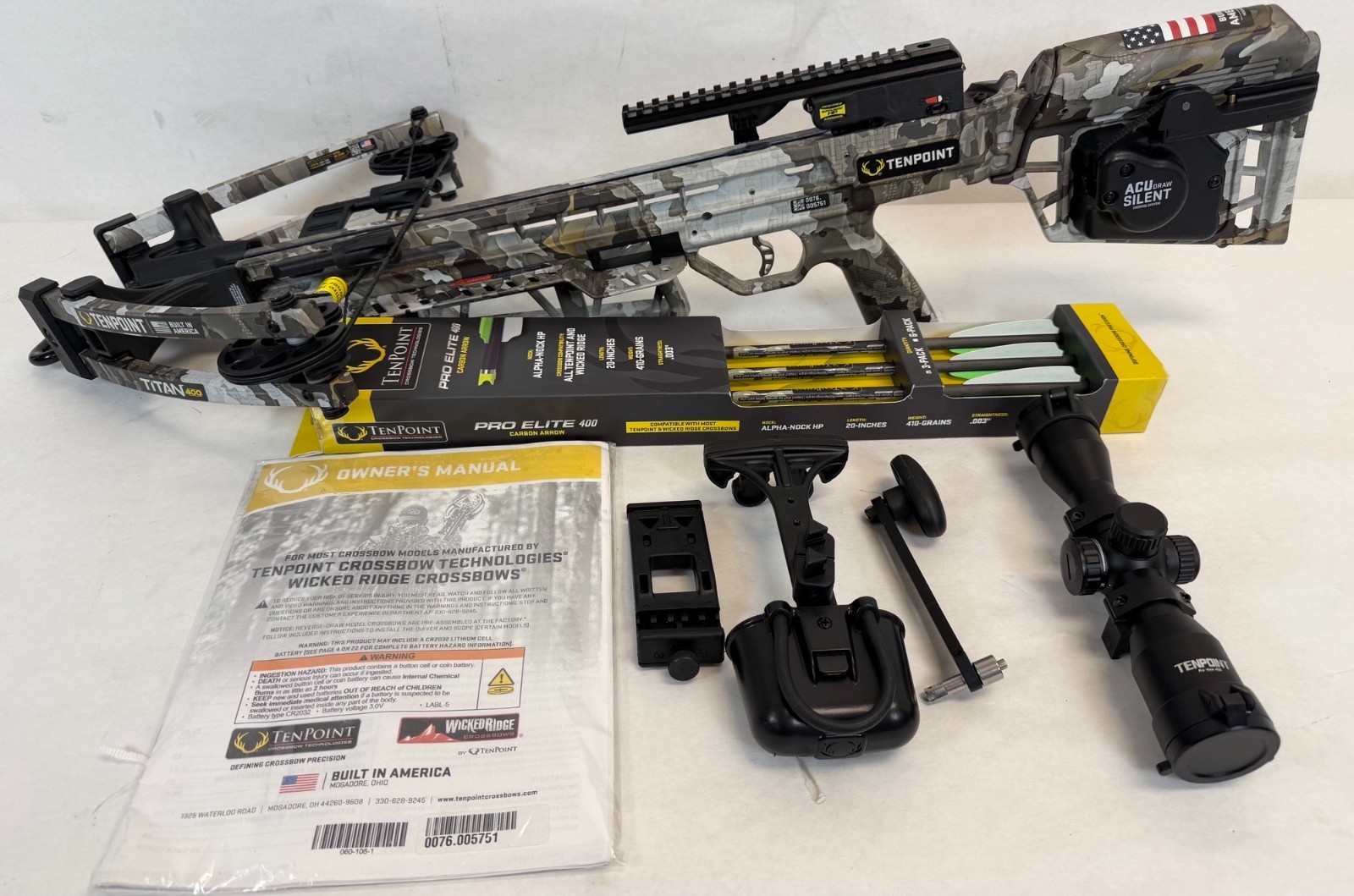 TenPoint Titan 400 Vektra Crossbow w/ACUdraw Silent, Pro-View 400 Scope-FREE S/H