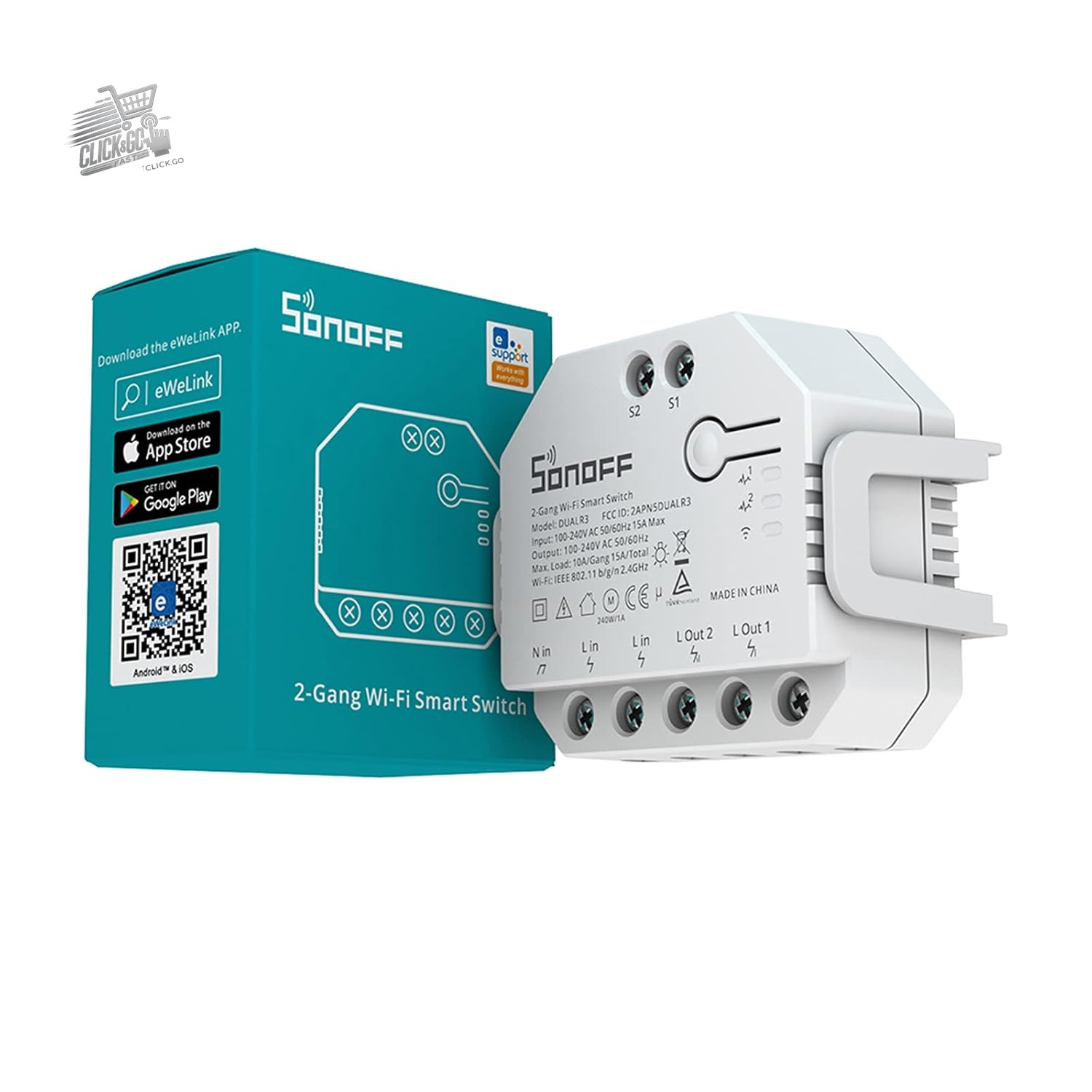 Home Automation WiFi Relay Switch, DUAL R3 2-Gang 2-Way Smart In
