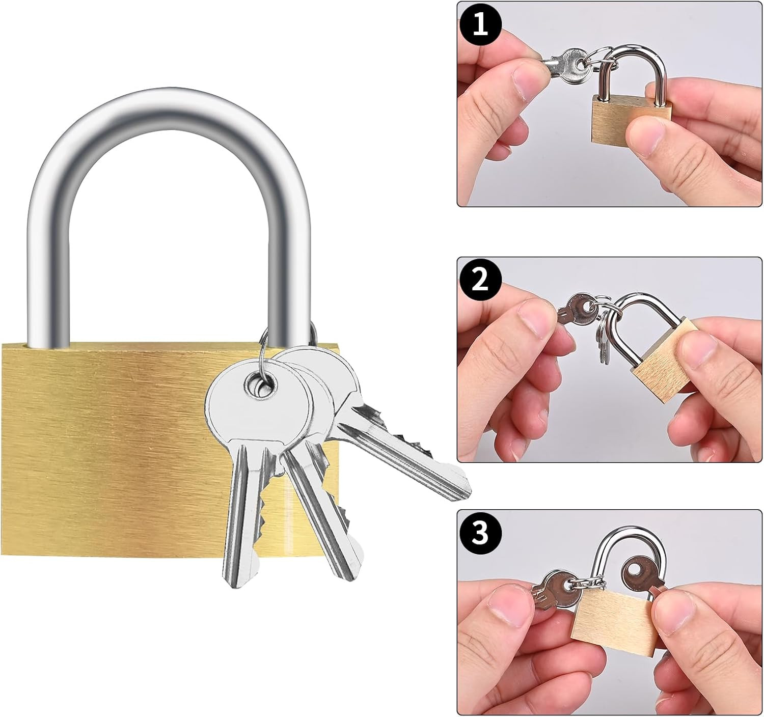 4Pcs Solid Brass Padlock with Key, Small Pad Lock with Key, Padlocks with 12 Sam