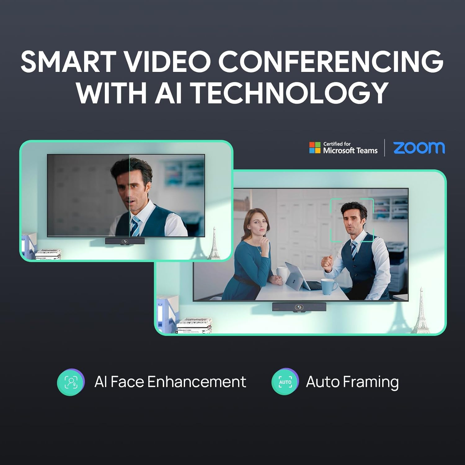 4K USB Video Conference Camera - 120° Wide Angle, Microphone, Speaker, Auto Fram