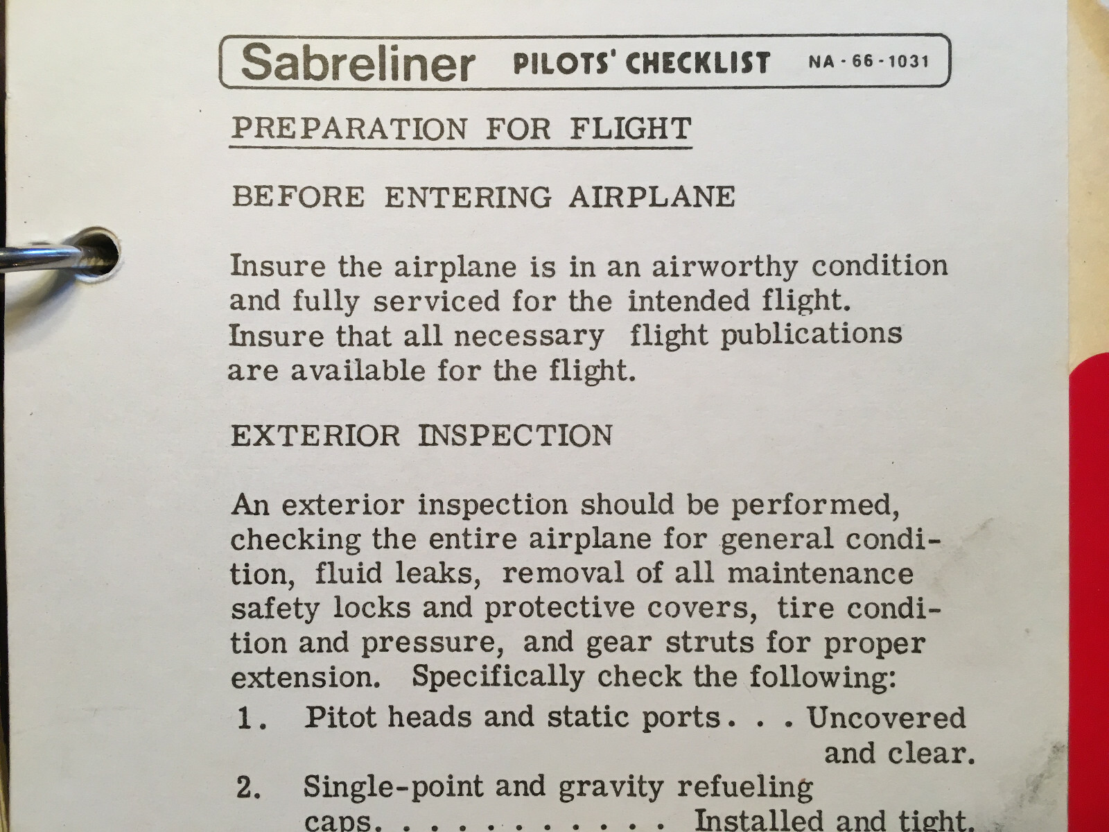 Sabreliner NA-265-60 Pilot's Checklist