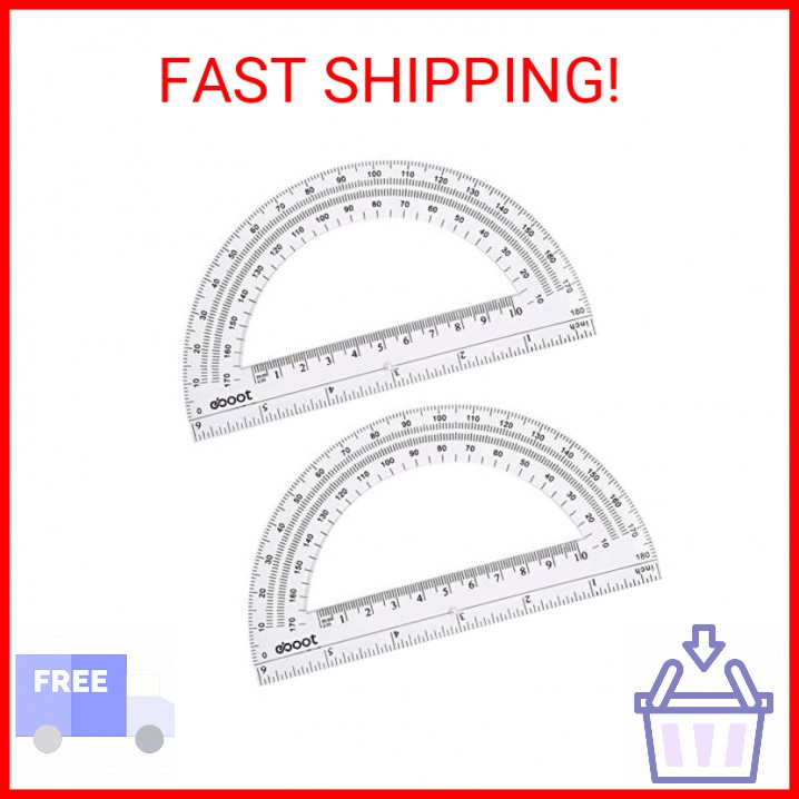 EBOOT Plastic Protractor Math Protractors 180 Degrees, 6 Inch, Pack of 2 (Clear)
