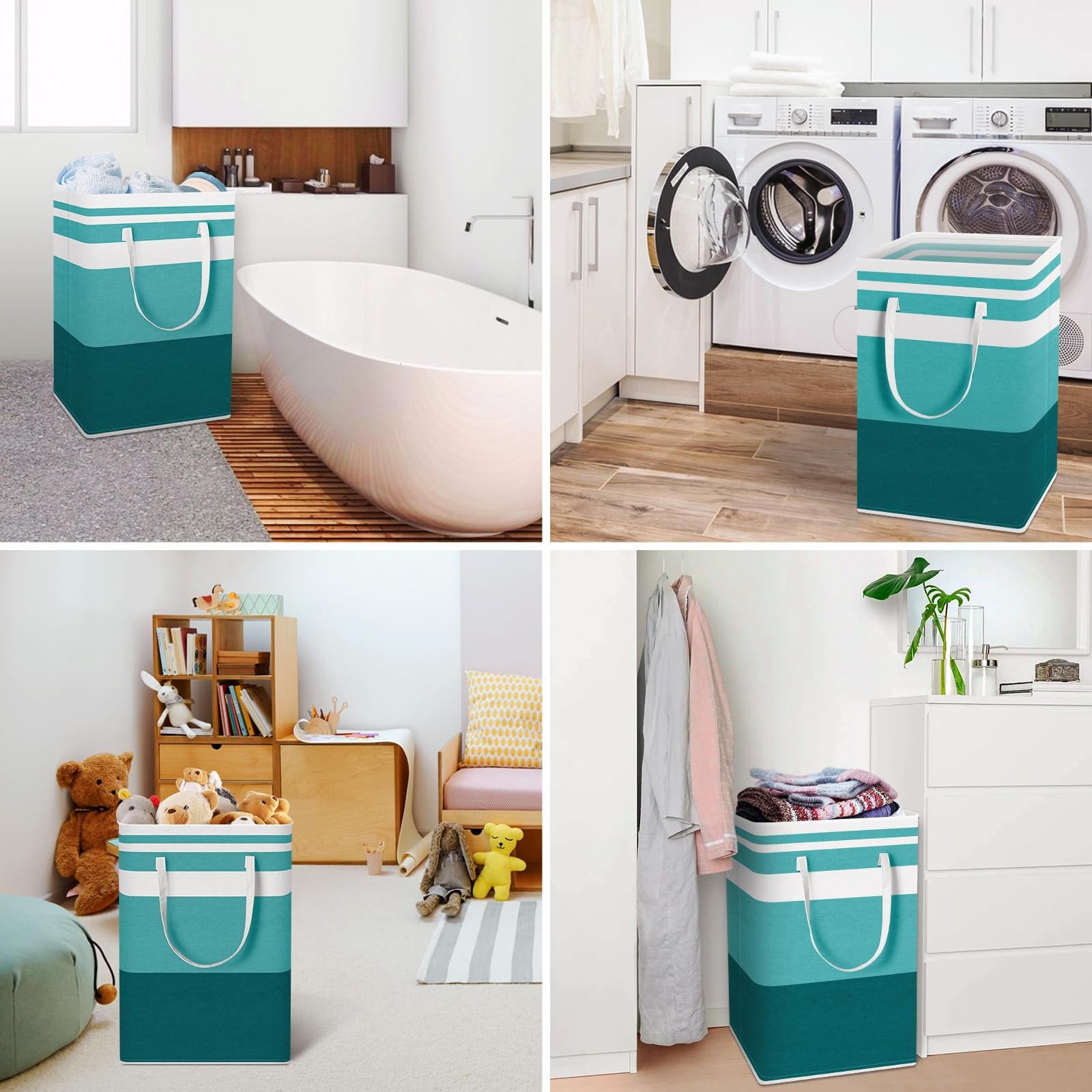 HomeHacks 2-Pack Large Laundry Basket, Waterproof, Freestanding 75L, Green
