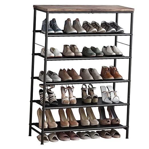 Shoe Rack Organizer 5 Tier Metal Organizer Shelf with 6 Tier Black+rustic Brown