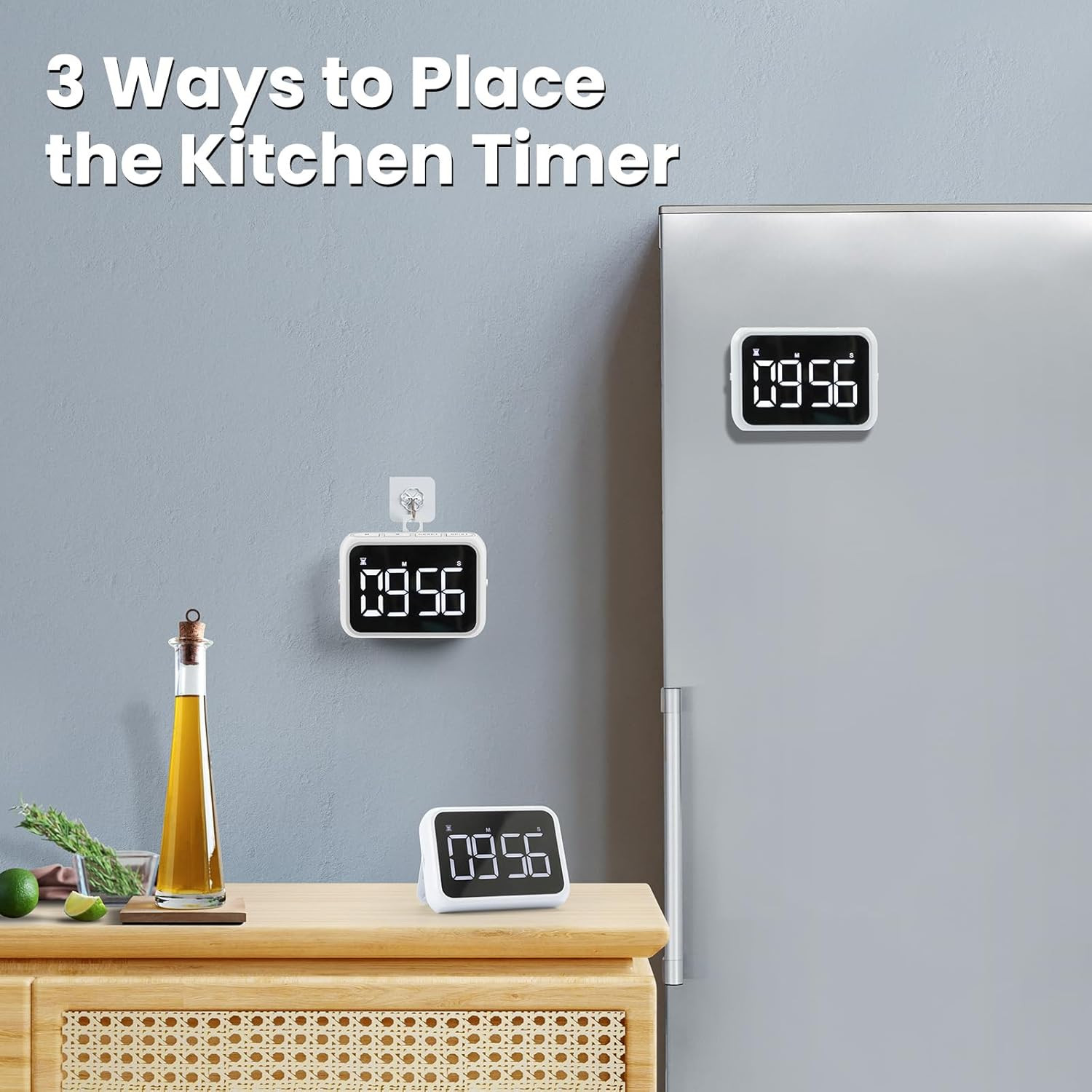 USB Rechargeable Loud Digital Kitchen Timer with Large LCD Display & Adjustab...