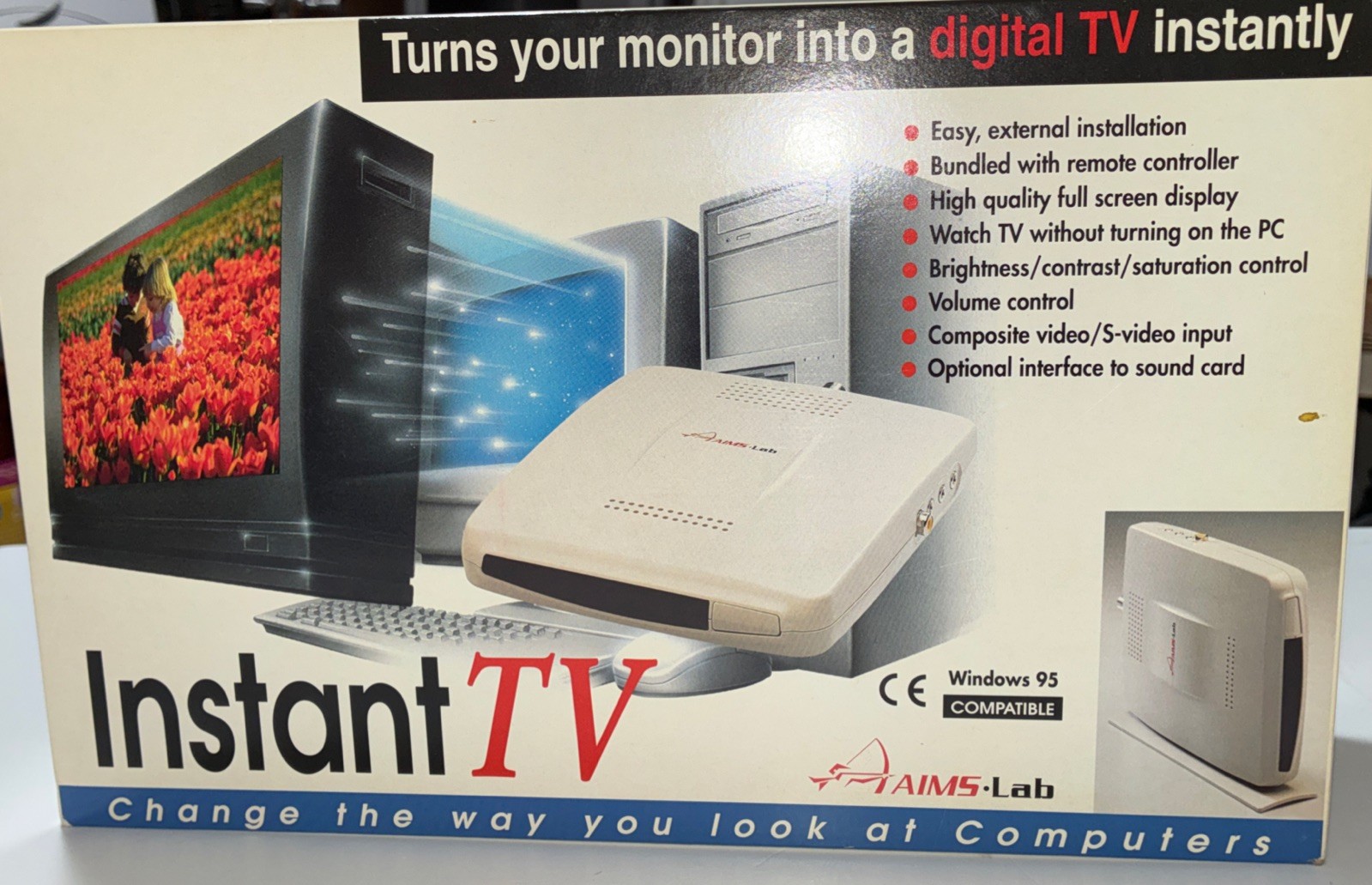 Vintage 1996 AIMS•Lab Instant TV Tuner Box/ Converts Monitor Into Digital TV