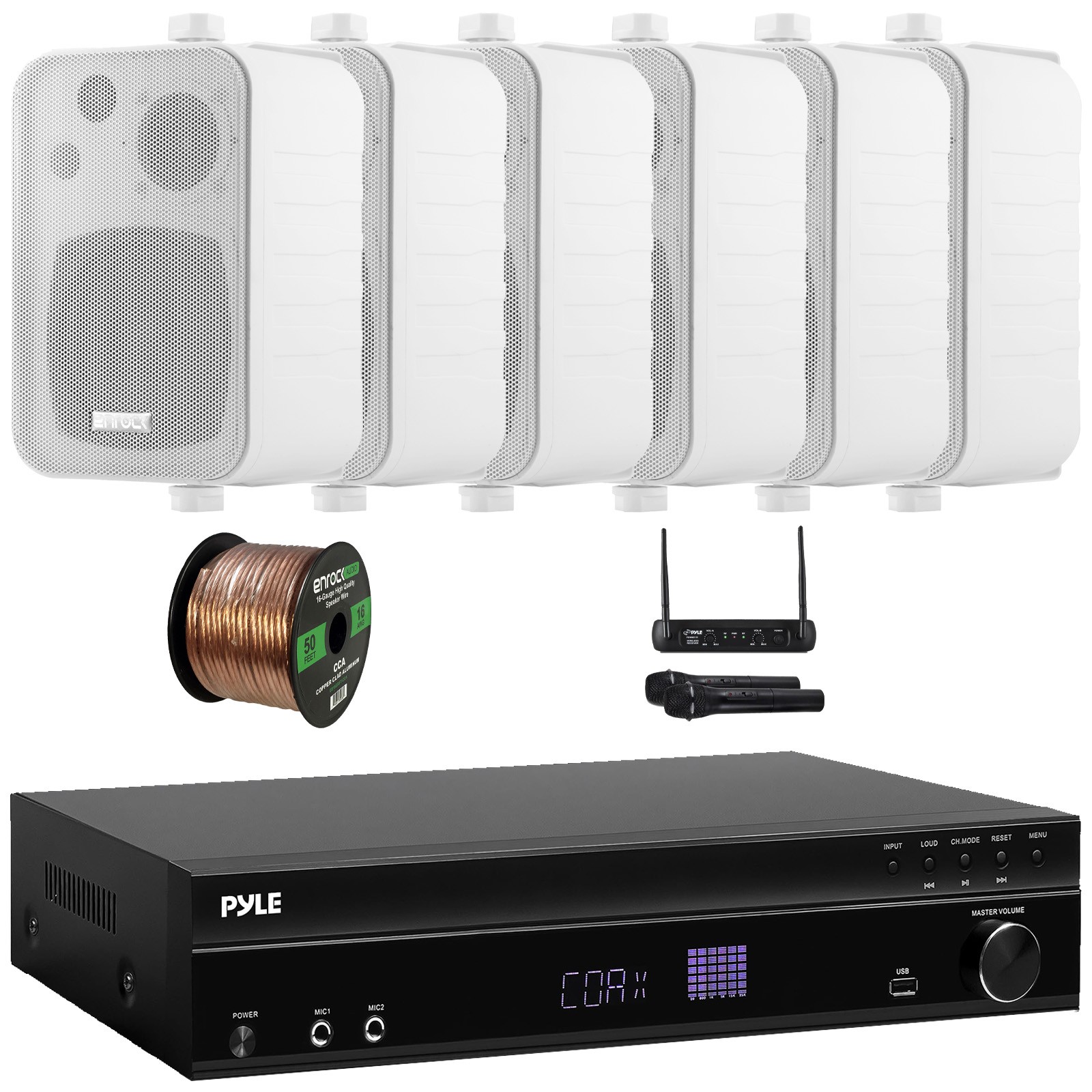 Pyle 5.2CH 1000W Max Home Audio Receiver, 6x 4" 30W Max 3-Way Speakers W/ Mic