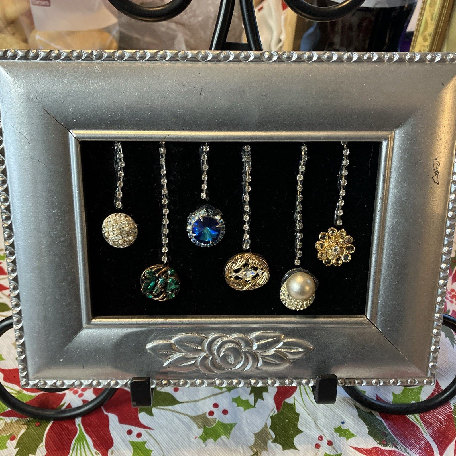 Vtg Jewelry Art Hanging X-mas Ornaments OOAK Handcrafted Bling Rhinestones