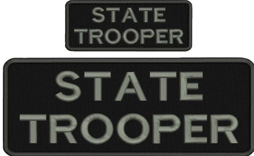 state trooper embroidery patches 4x10 and 2x5 hook grey