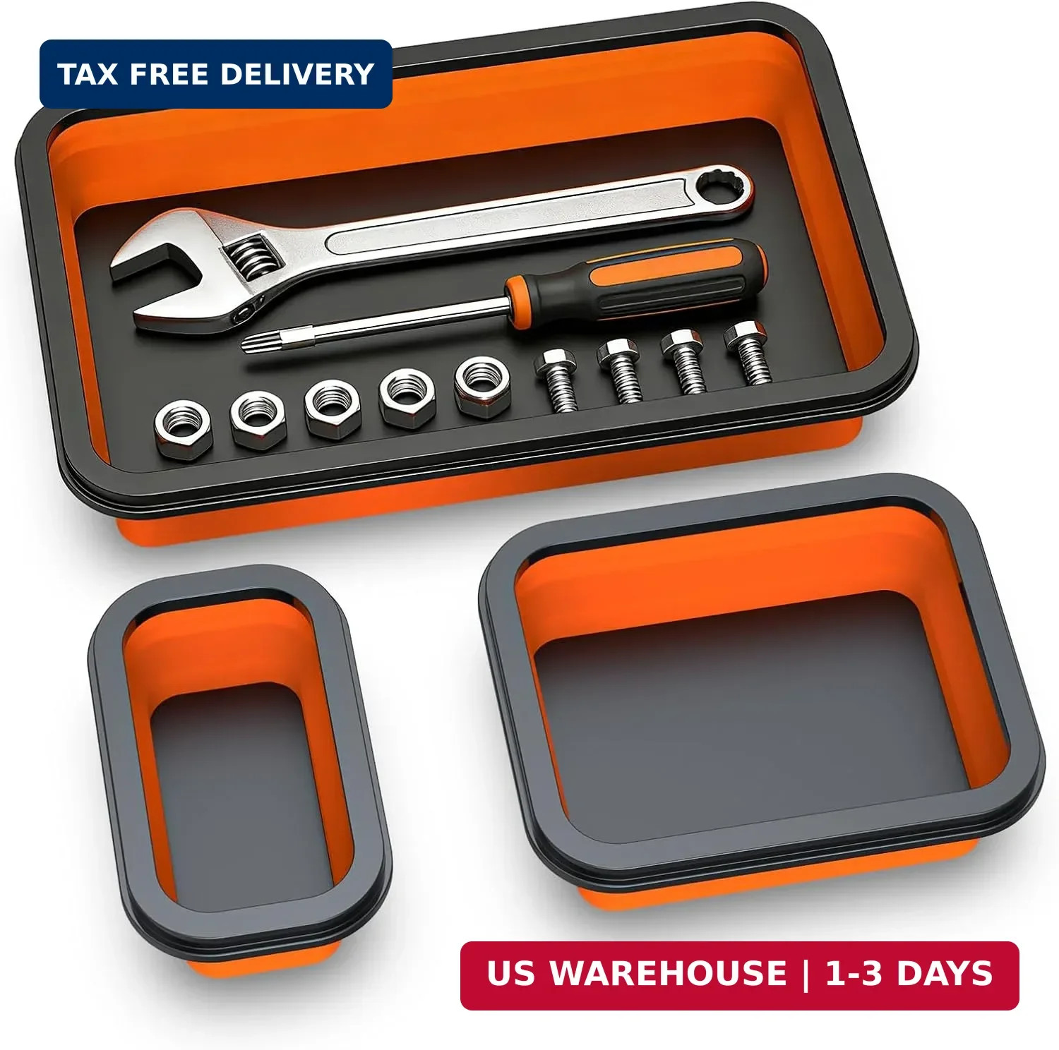 Foldable Magnetic Parts Organizer: 3 Heavy-Duty Foldable Trays, Bolts, Nuts, Was