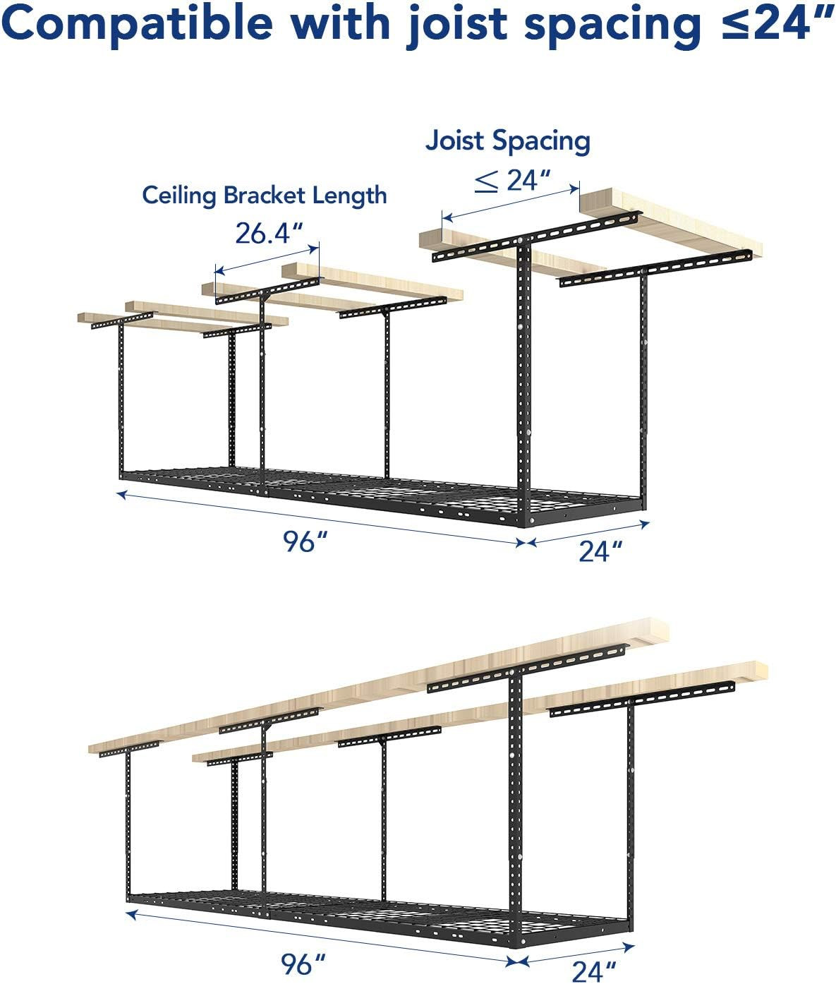 2X8 Garage Storage Rack, Adjustable Overhead Storage Organization System, Heavy
