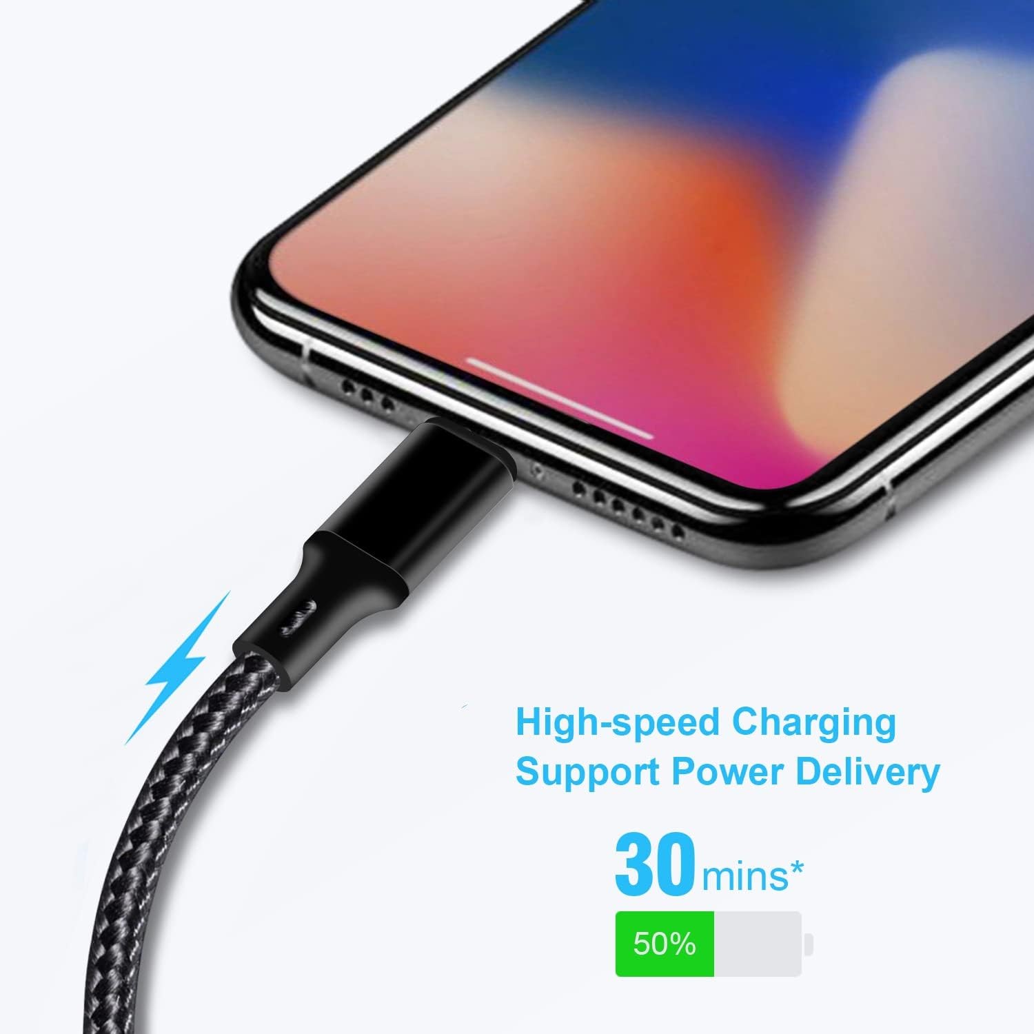 iCable CL100 BLACK LIGHTNING CABLE FAST CHARGING SYNC COR FOR IPHONE IPADDURABLE