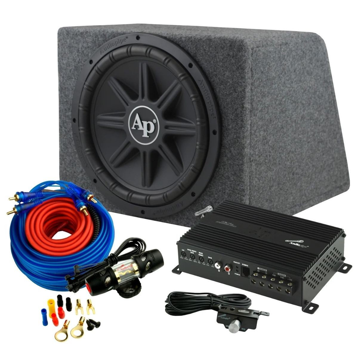 Audiopipe Bass Package Single 12" 500W RMS Subwoofer Sealed Enclosure w/ Amp +