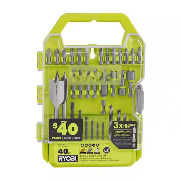 RYOBI Drill and Impact Drive Kit Drill Driver Bits Driving Bit Set 40 Piece