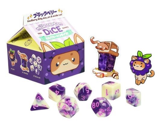 Fruit Meadows Milk Cartons: Kawaii Cat Dice Set - 1985 Games - Boss Blackberry