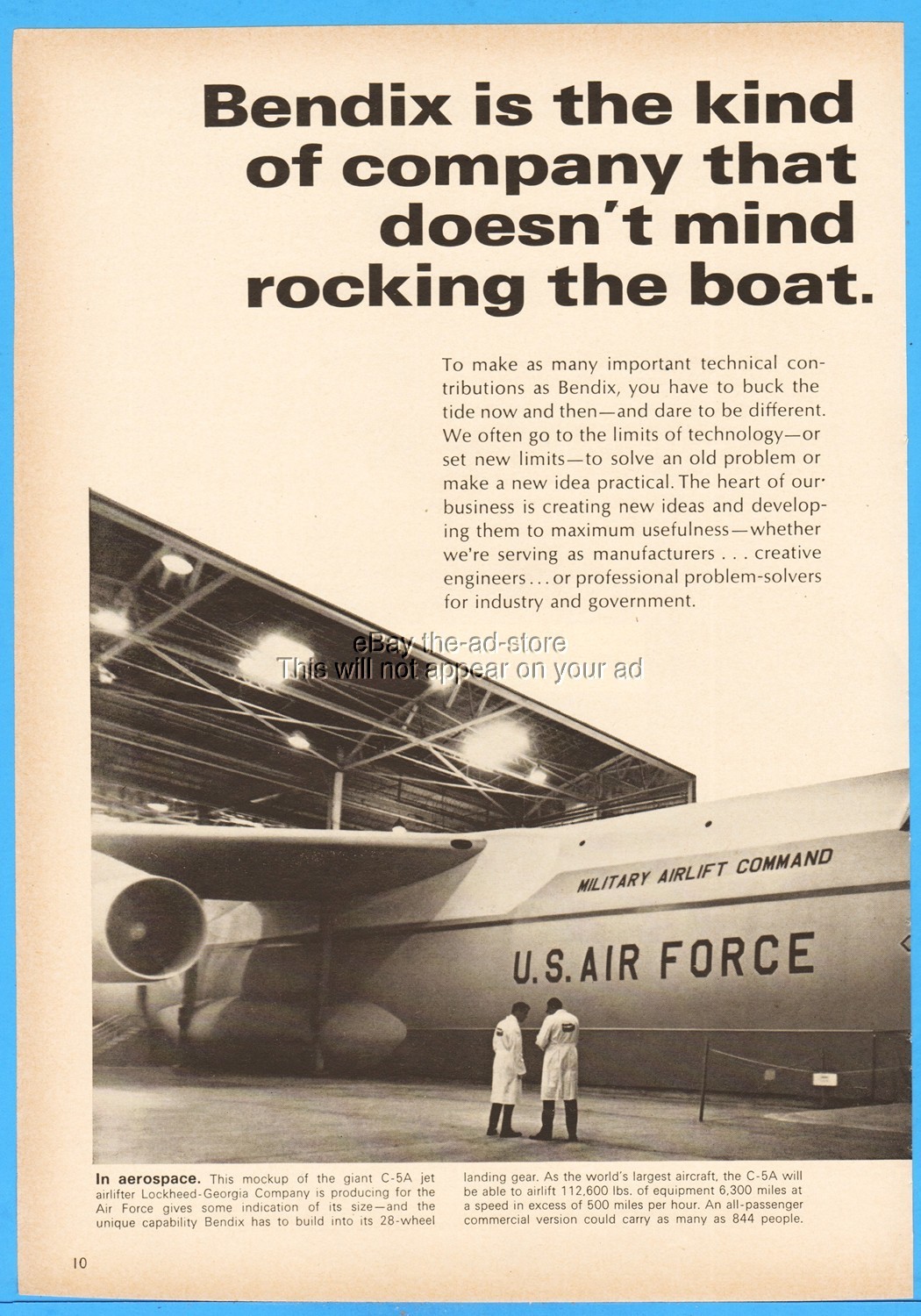 1967 Bendix Corp ATS-1 Satellite NASA Lockheed Air Force MAC C-5A Mockup Ad