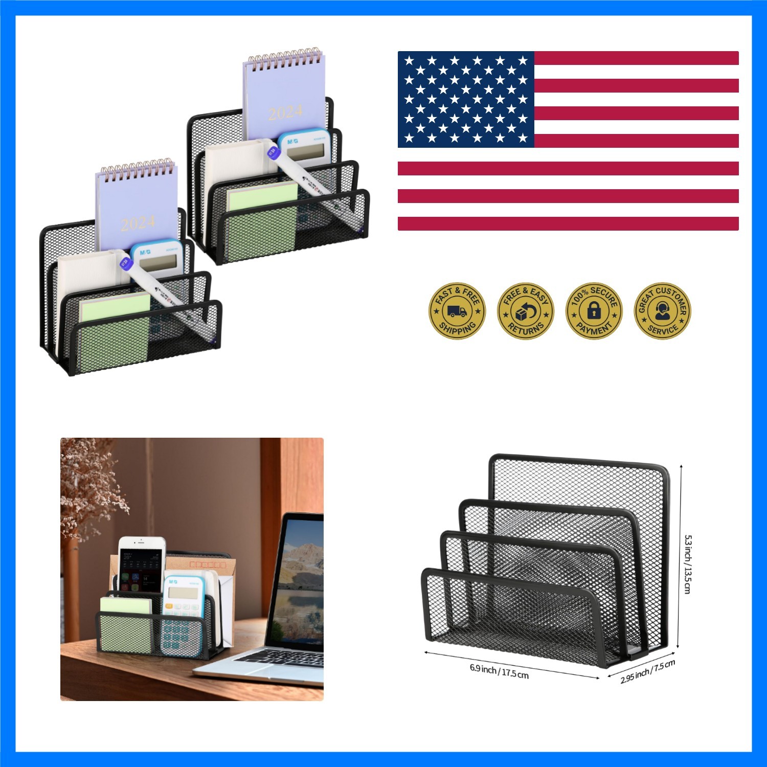 2 Pieces Desk Mail Organizer, Metal Mesh Small File Holders Letter Organizer,...