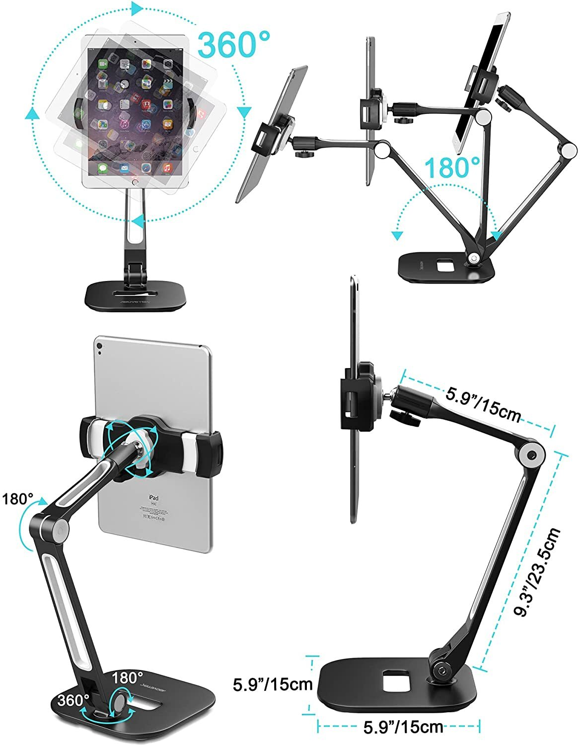 Adjustable Long Arm Tablet Stand Smartphone Holder Desktop Rotating Clamp Mount