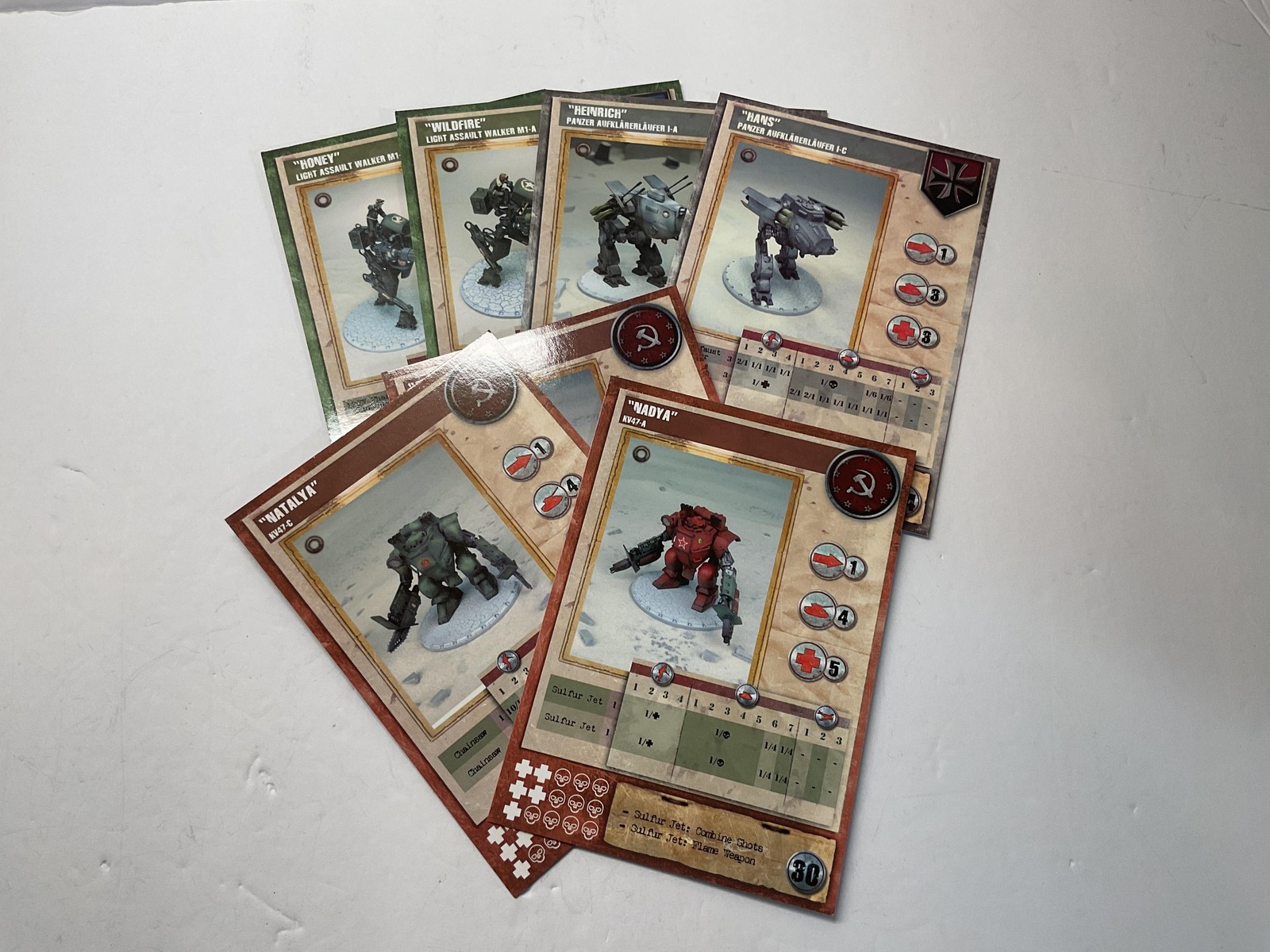 Dust Tactics Walker Unit Stat Cards Lot 7 SSU Axis Allies Mechs WWII Game