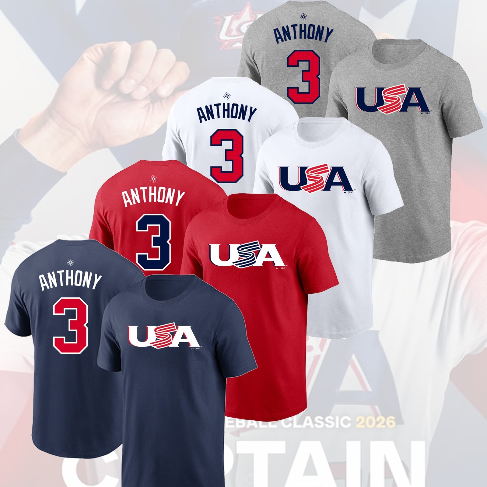 HOT- Roman Anthony #3 USA Team 2026 World Baseball Classic Name & Number for Fan
