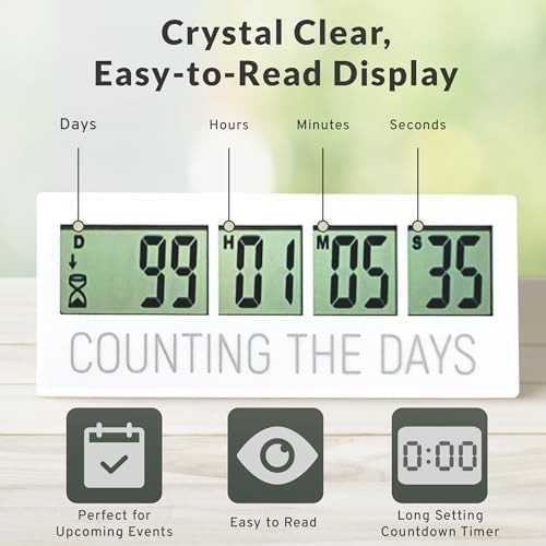 Countables Counting the Days Countdown Clock - Up to 999 Days LCD Digital Tim...