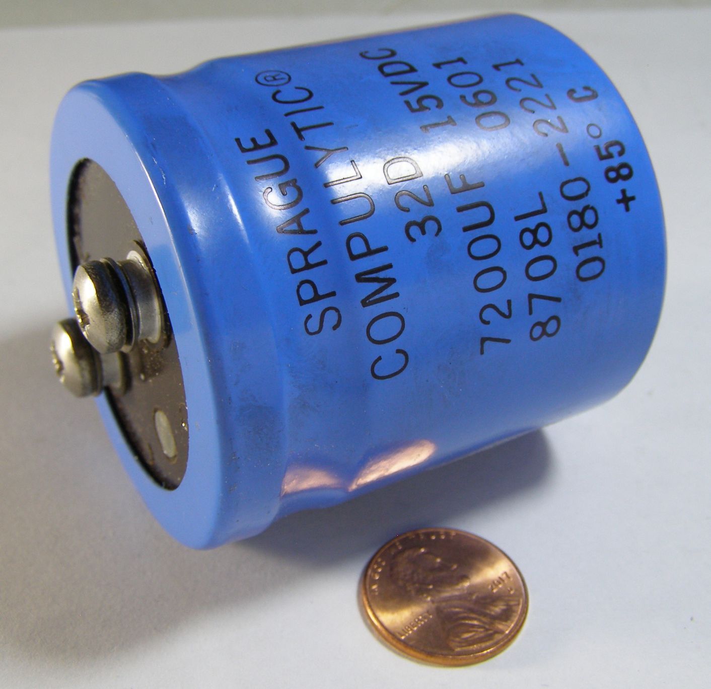 SPRAGUE COMPULYTIC CAPACITOR MODEL: 32D BLUE 7200UF 15VDC
