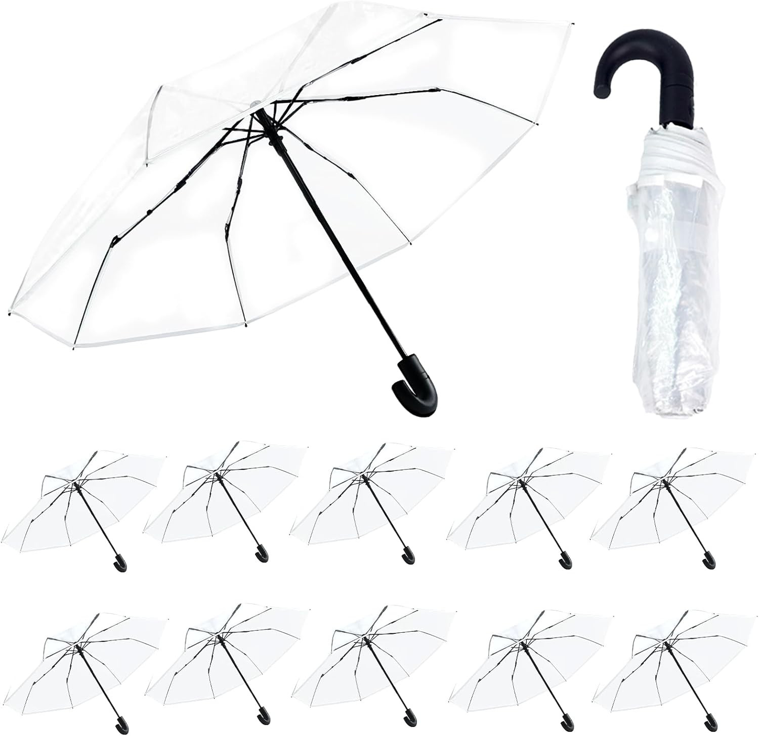 10/20 Pack Clear Wedding Umbrellas Bulk, Portable Auto Open Close Transparent De