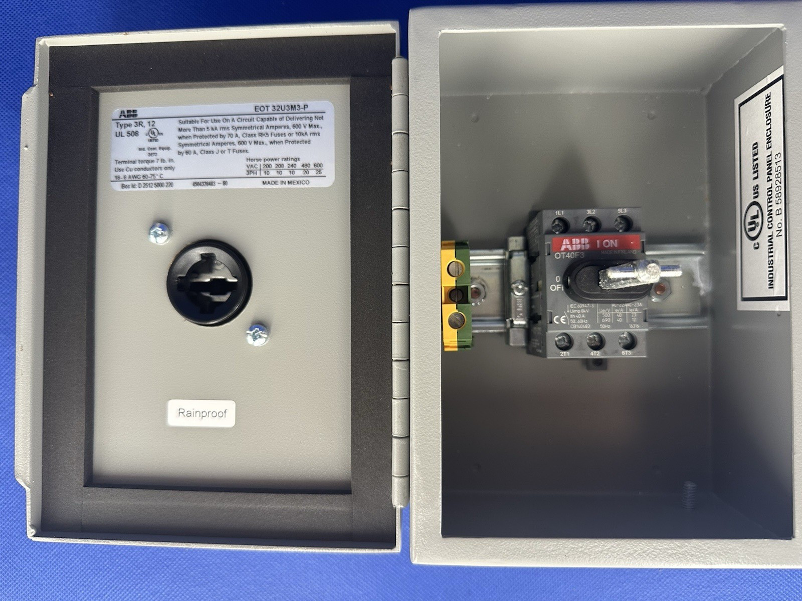 ABB Type 3R 12 E63822 EOT32 Rotary Disconnect Switch 40A 600VAC EOT32U3M3-P