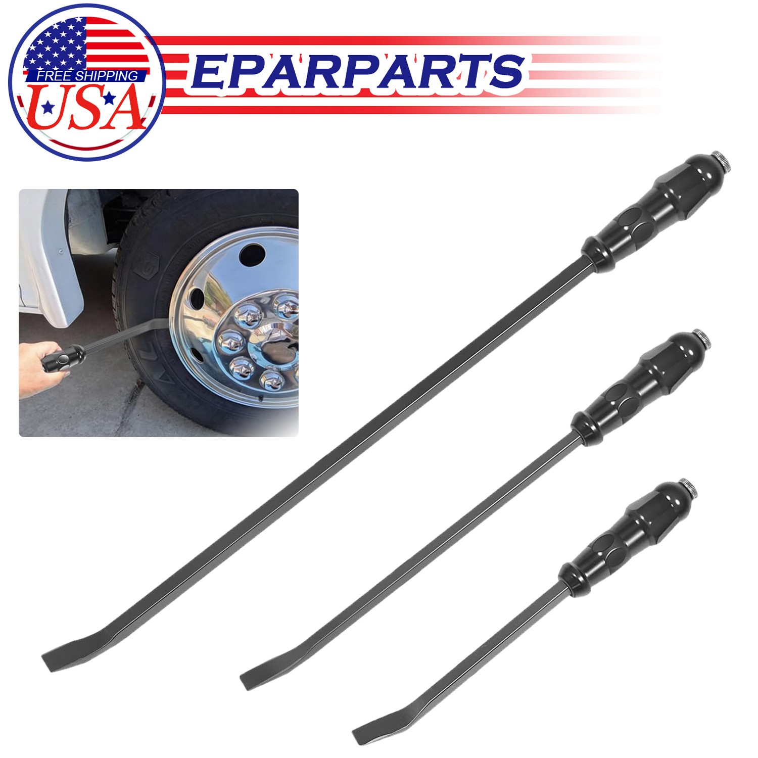 3PCS Angled End Handled Pry Bar with Striking Cap Set Steel (12, 17, 25 in.)
