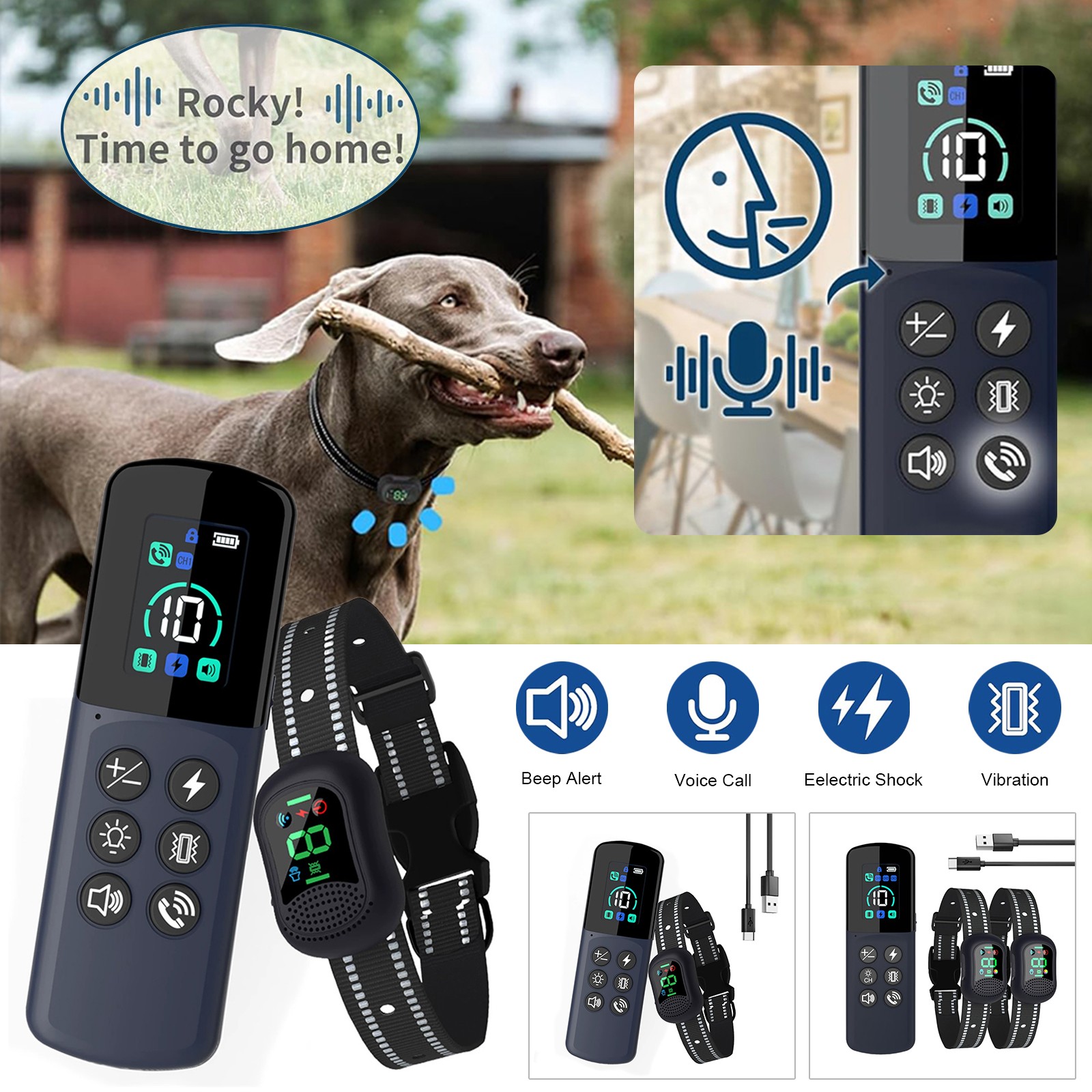 Pet Training Collar 6500 FT Remote Rechargeable Trainer Waterproof For 1/2 Dog
