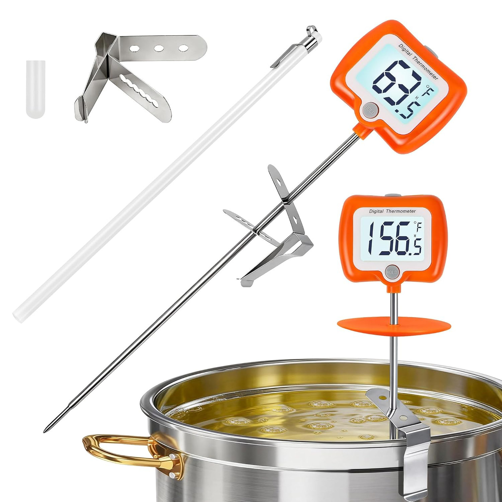 Digital Meat Thermometer with Rotatable Large Display 10 Inch Probe Candy Candle
