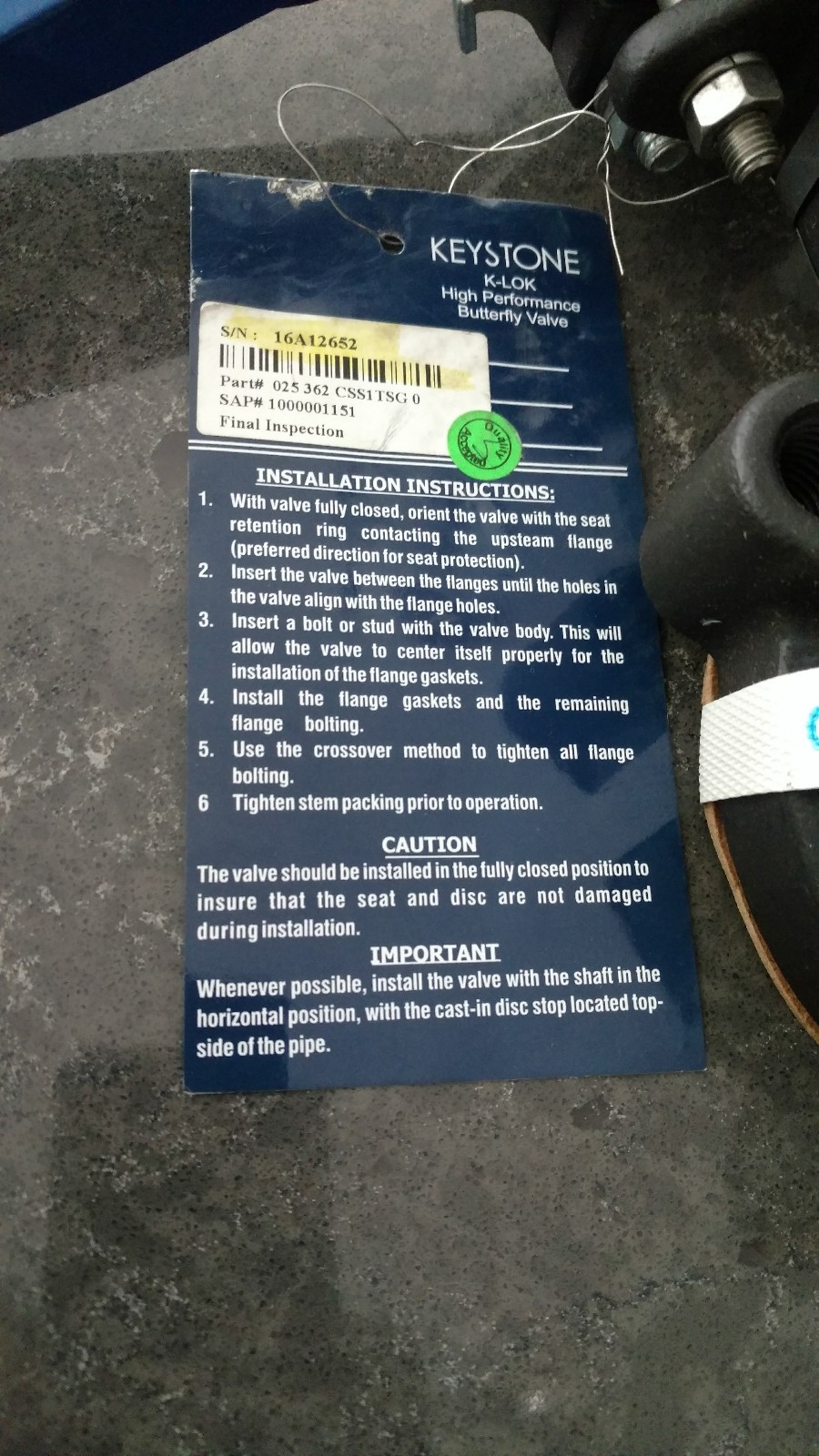 KEYSTONE 362 CSS1TSG K-LOK BUTTERFLY VALVE 2-1/2 ''