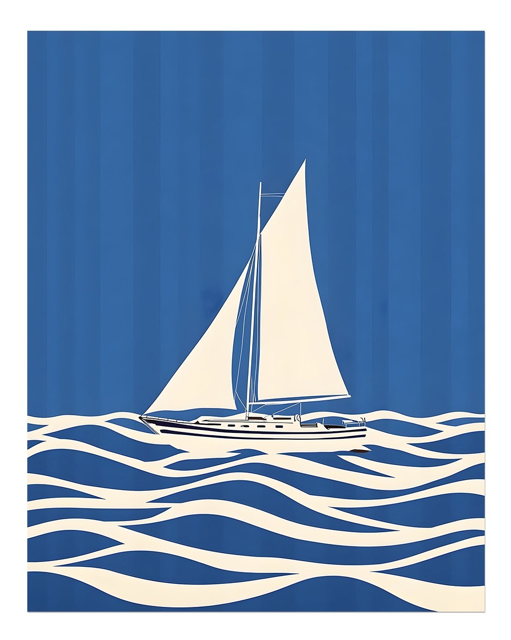 Nautical sailboat wall art, ocean wave decor, minimalist nautical